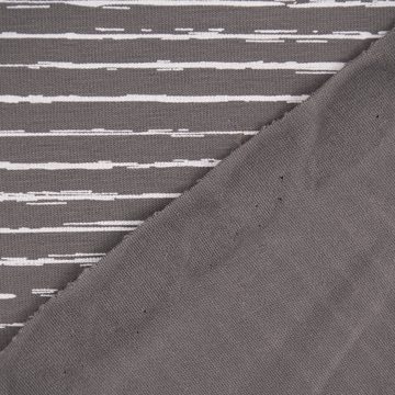 SCHÖNER LEBEN. Stoff Baumwolljersey Jersey Streifen unregelmäßig grau weiß 1,45m Breite, allergikergeeignet