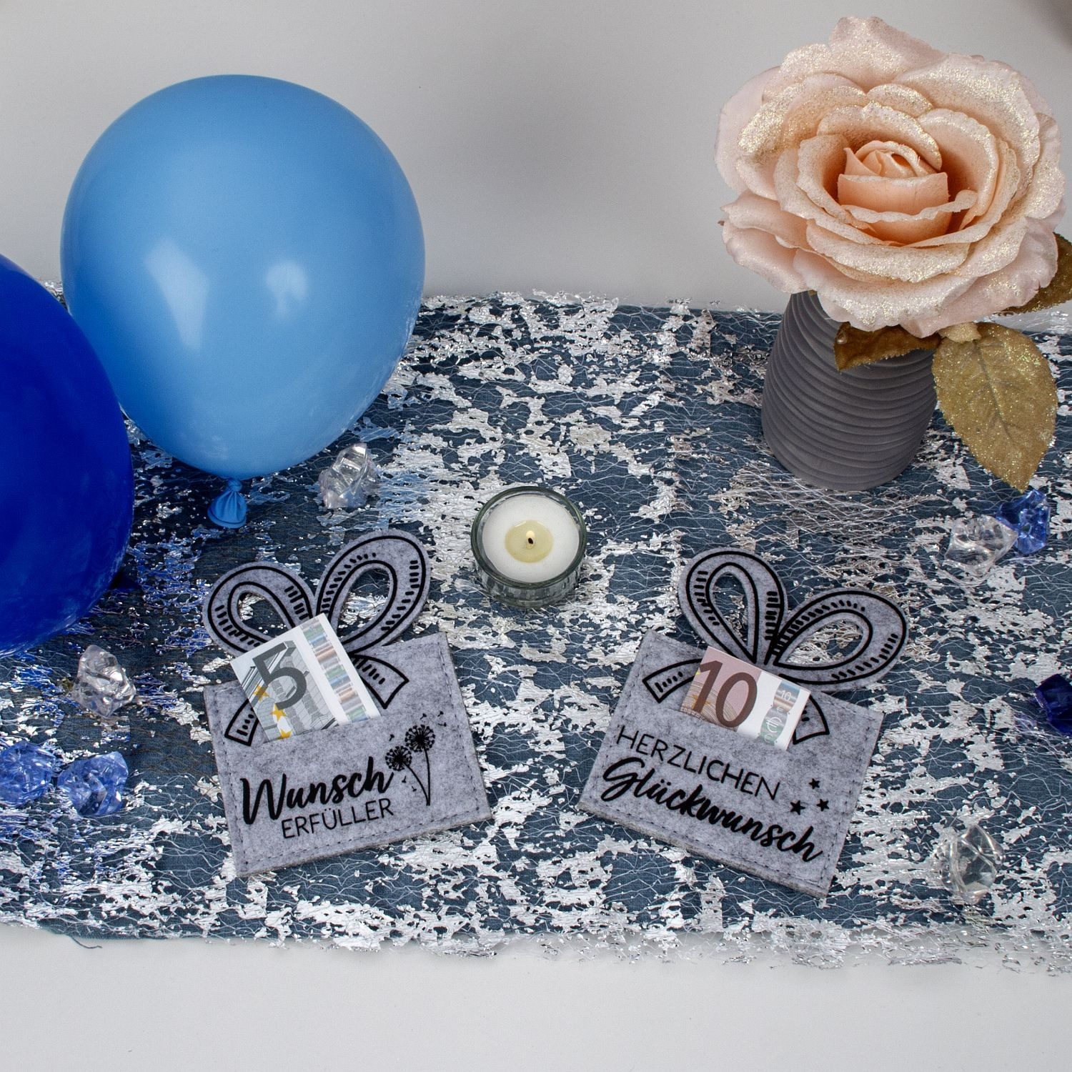 Mel-O-Design Geschenkbox Geldgeschenk Tasche aus Deko Filz (Gutschein Verpackung, im 2er Set), kleines Geschenk für Geburtstag, Hochzeit, Weihnachten