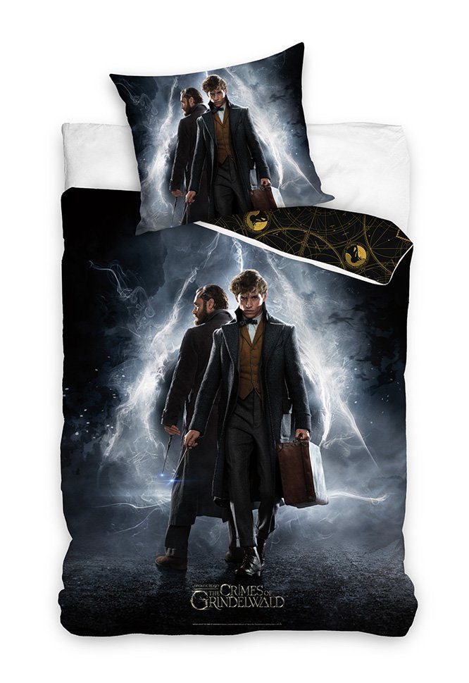 MTOnlinehandel Bettwäsche Phantastische Tierwesen 135x200 + 80x80 cm, Geschenkidee, Renforcé, 2 teilig, Harry Potter-Prequel Bettwäsche für Kinder und Teenager