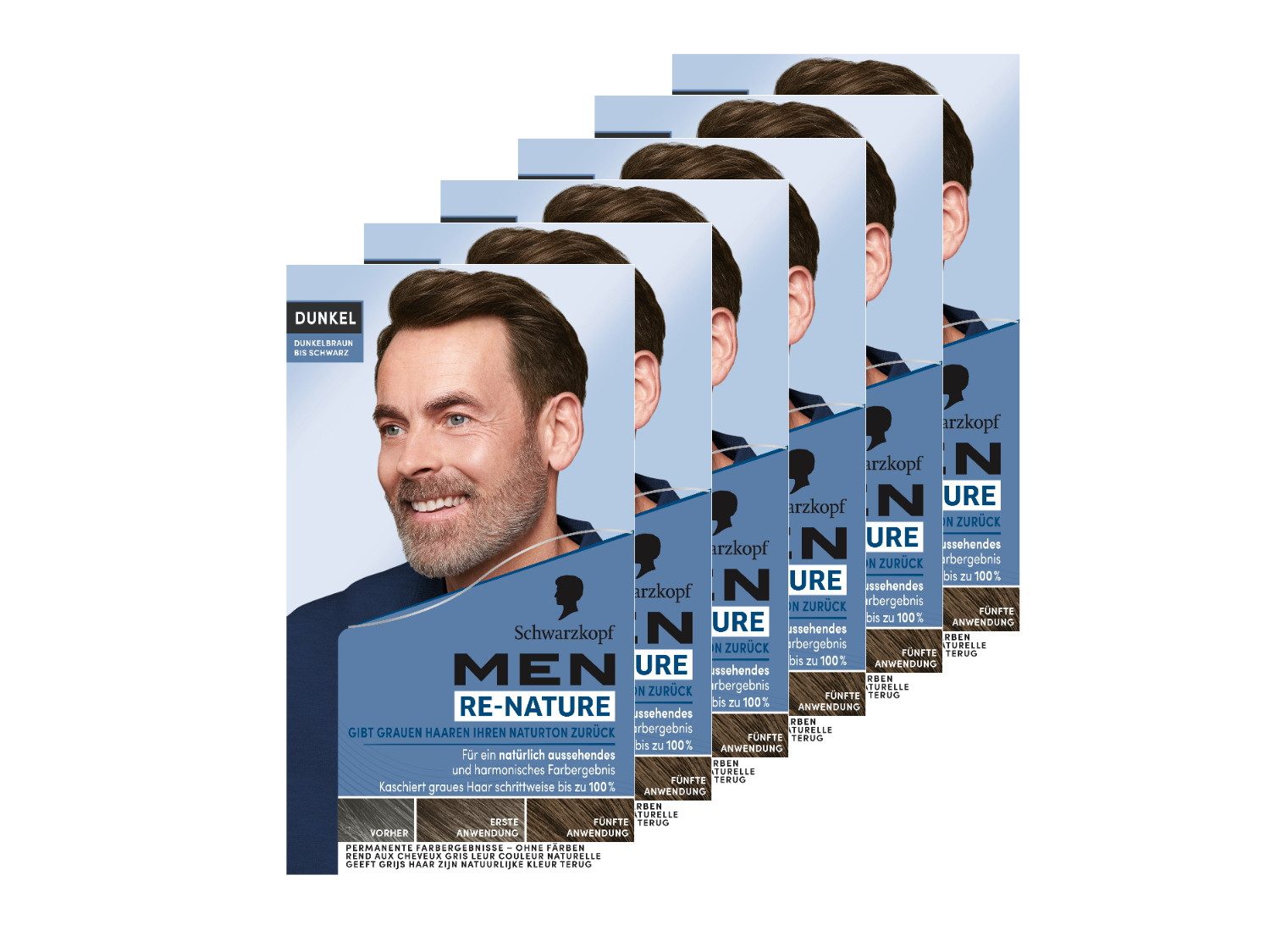 Schwarzkopf Haarfarbe MEN RE-NATURE Naturton Dunkel Dunkelbraun bis Schwarz 6 x 145ml, Spar-Pack, 6-tlg., kaschiert schonend graue Haare