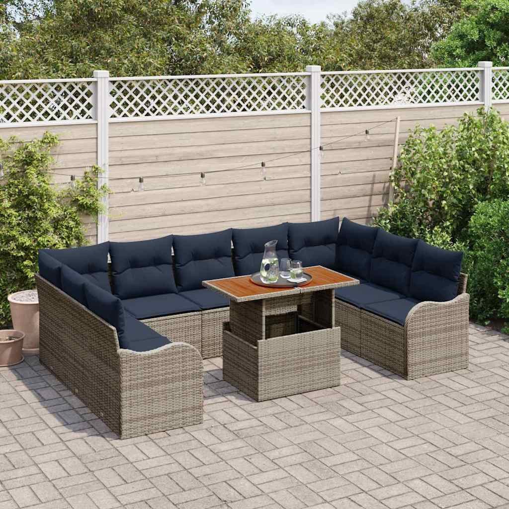 vidaXL Loungesofa Garten-Sofa-Set 10 stk. 9-Sitzanzahl Grau und Marineblau, 10 Teile