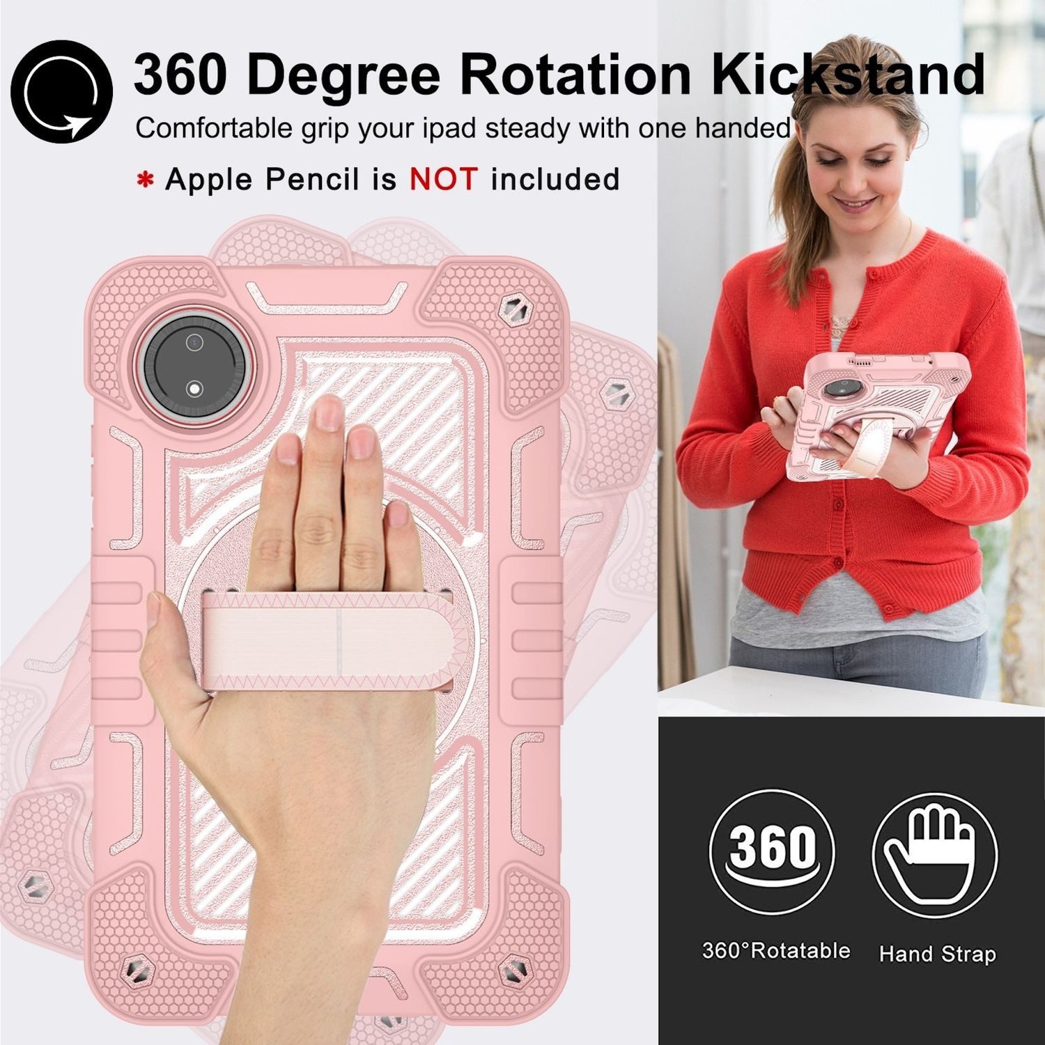 Wigento Tablet-Hülle Für Xiaomi Redmi Pad SE 8.7 360 Grad Rotation Hybrid PC Hülle Rosa, 360-Grad Rotation, Schultergurt und Ständer