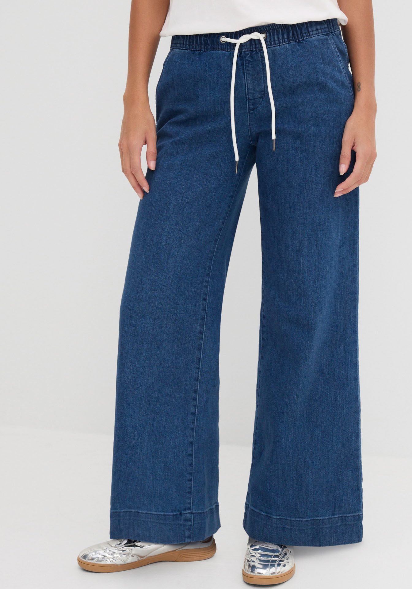 bonprix Weite Jeans Loose Fit Passform, mit elastischem Bund und Tunnelzug