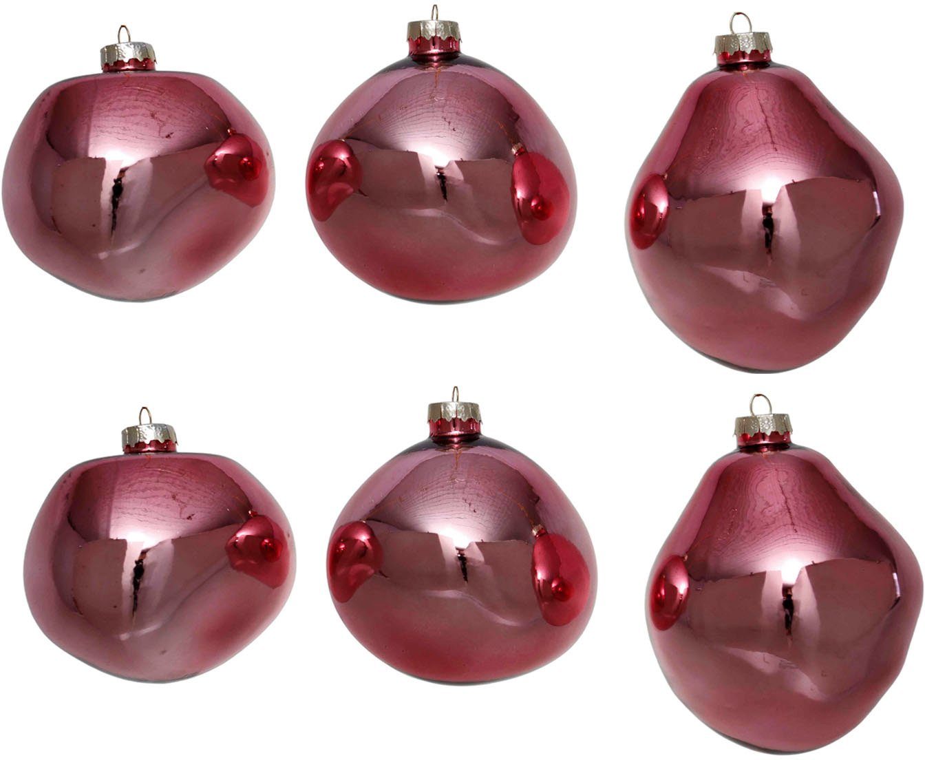 Birdelle Glas Weihnachtsbaumkugel Leonique cm, 8 Ø glänzend, ca. aus in rosa (6 Kugeln Weihnachtsdeko, St), organische Baumkugeln organischer Christbaumkugeln Form, Christbaumschmuck,