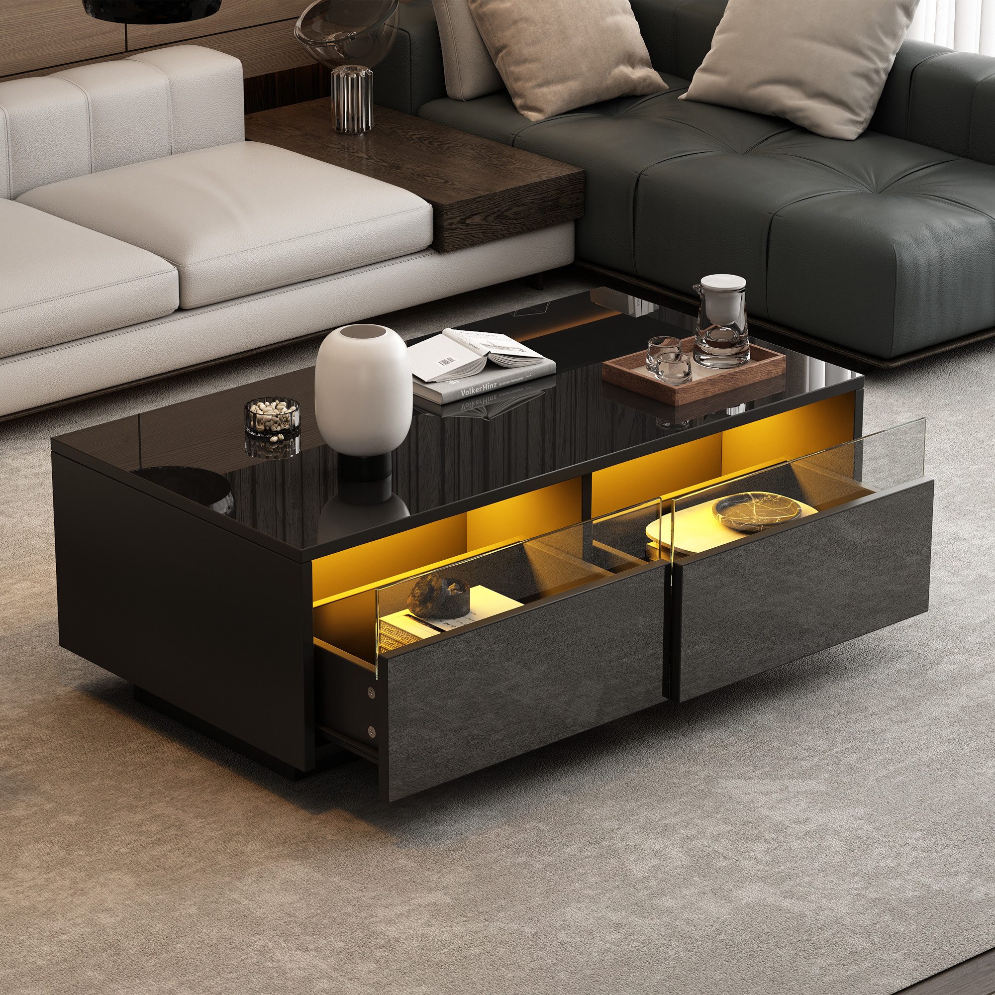 HAUSS SPOLE Couchtisch Hochglanz-LED-Sofatisch aus gehärtetem günstig online kaufen