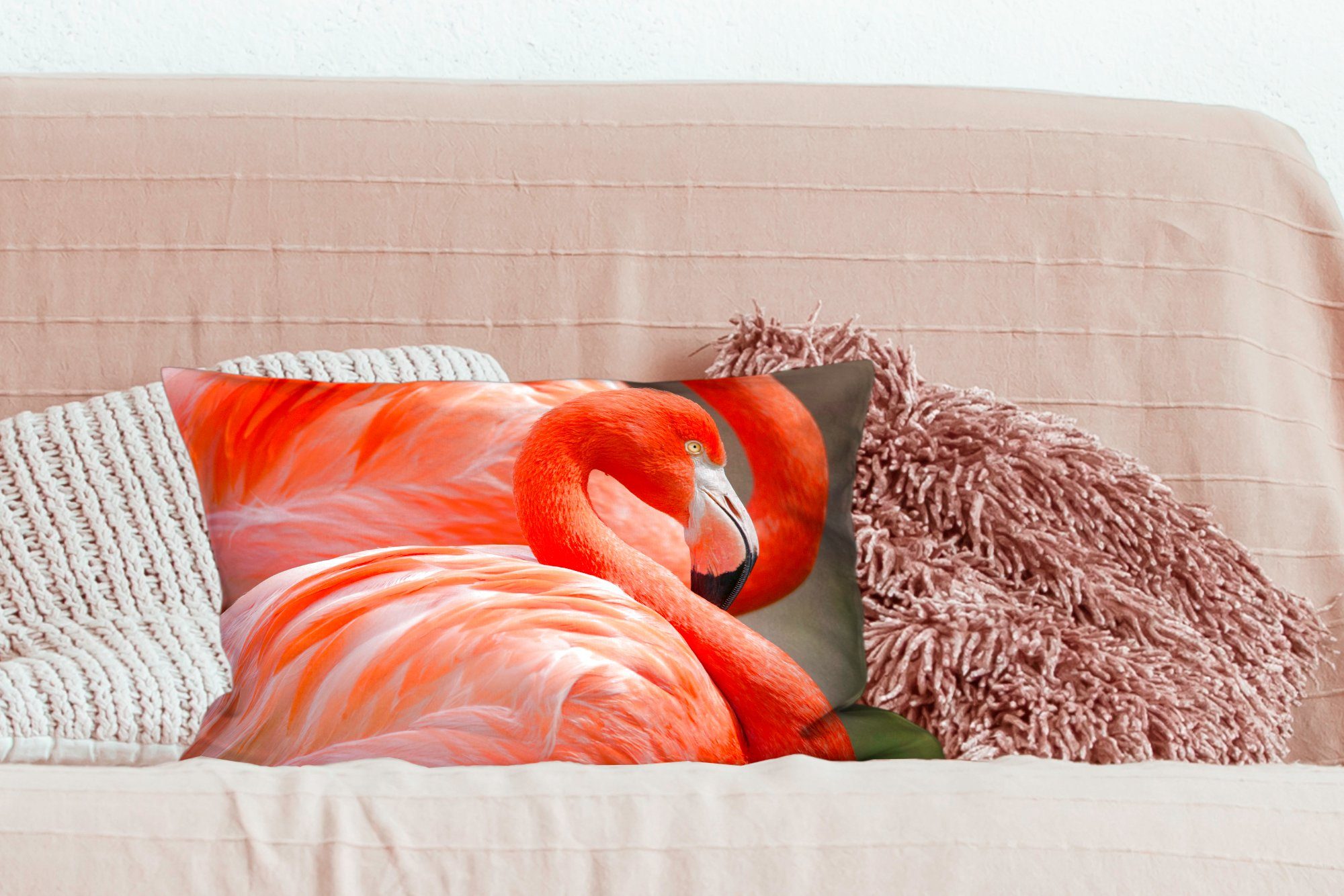Schlafzimmer Füllung, nebeneinander, Wohzimmer Dekokissen Zwei Dekokissen Dekoration, stehen Flamingos MuchoWow mit Zierkissen,
