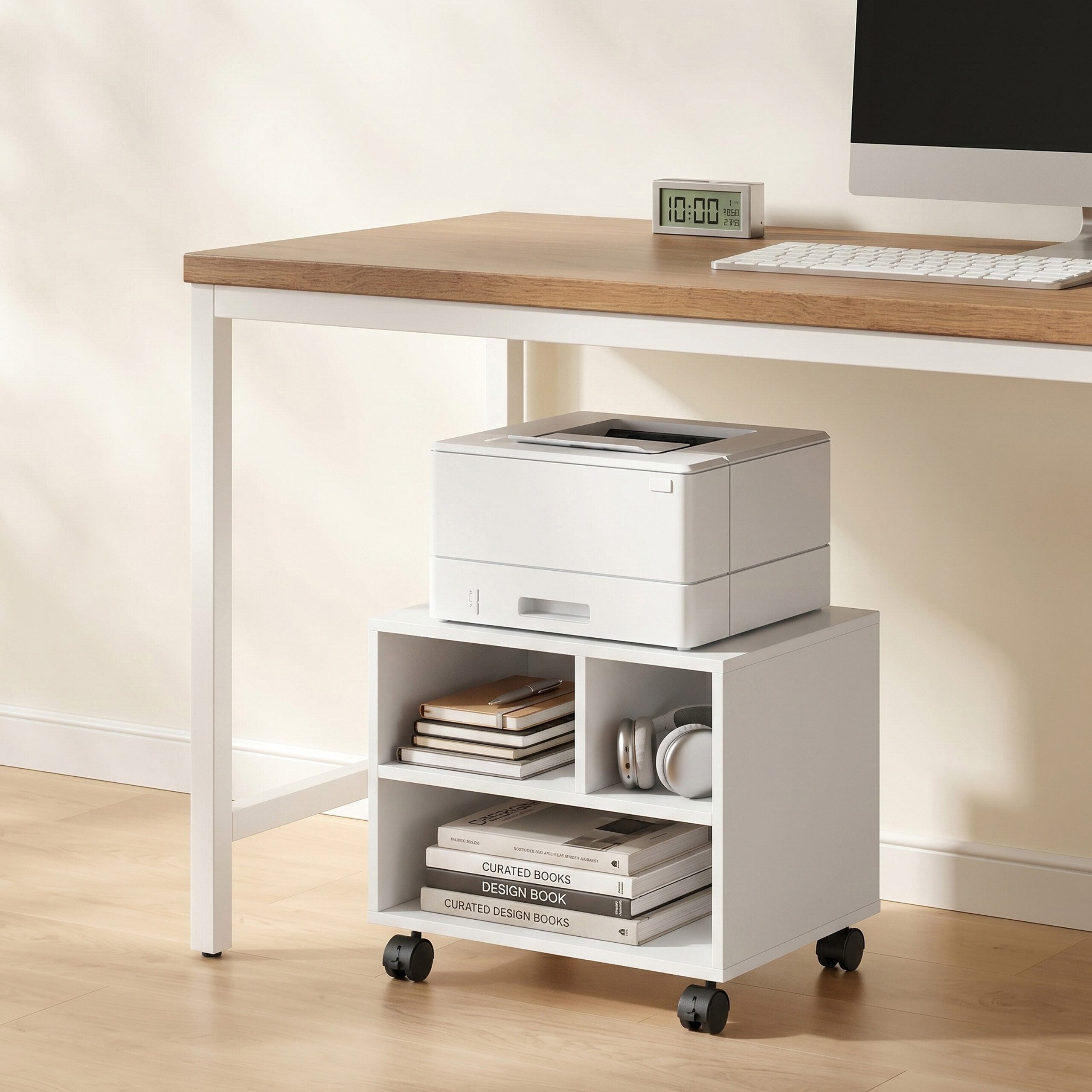 relaxdays Druckertisch Druckerständer Schreibtisch mit Rollen (1-St), weiß – Bild 5 von 5