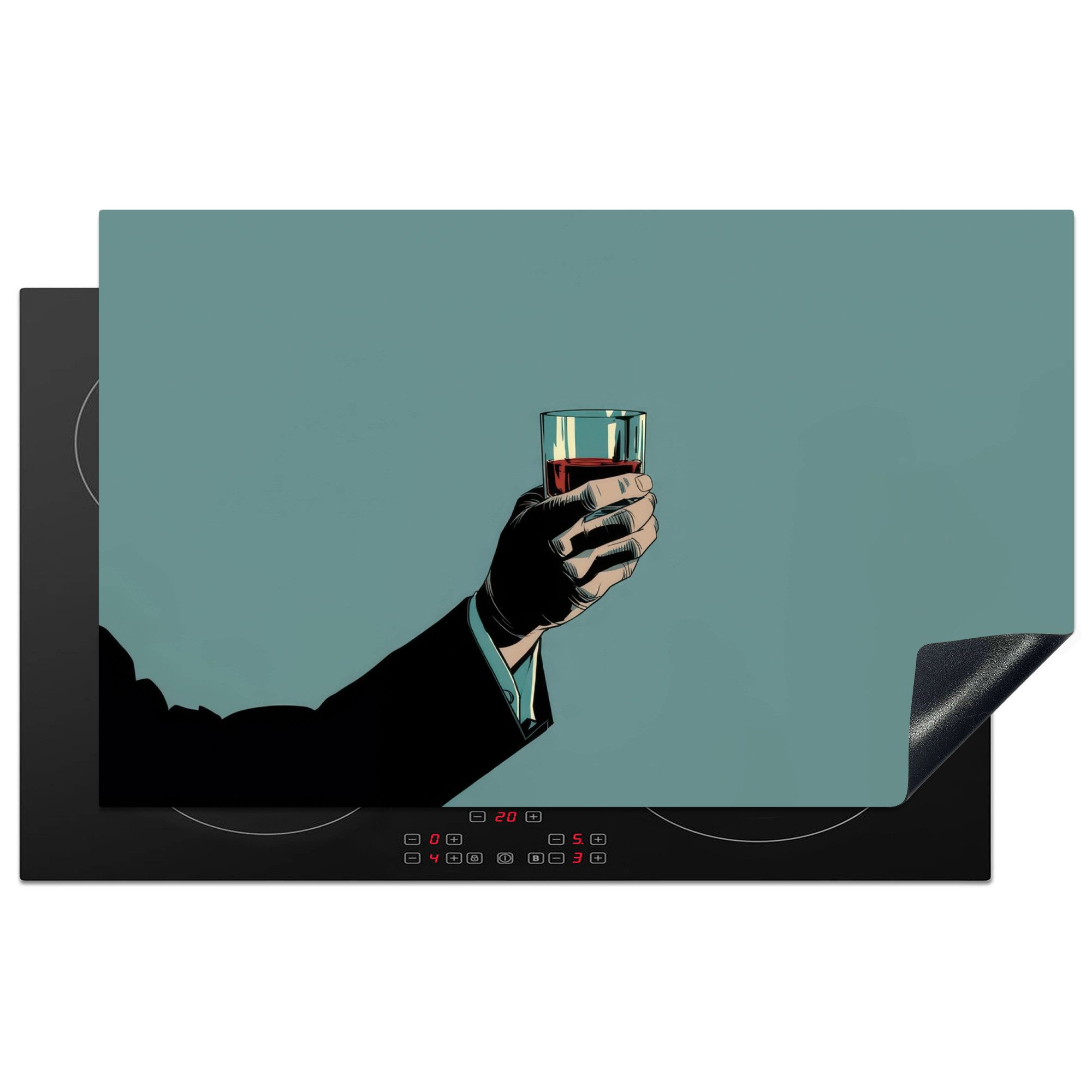 MuchoWow Herd-Abdeckplatte Arm - Glas - Anzug - Blau, Vinyl, (1 tlg), Herdplattenabdeckung für Ceranfeld, Herdplatten Vinyl, 83x51 cm