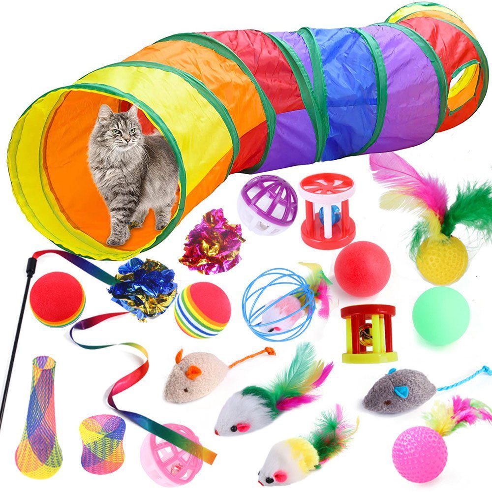 Tier-Beschäftigungsspielzeug 21 STÜCKE, Regenbogen Faltbar Tunnel, Katzentunnel, Katze Spielzeug
