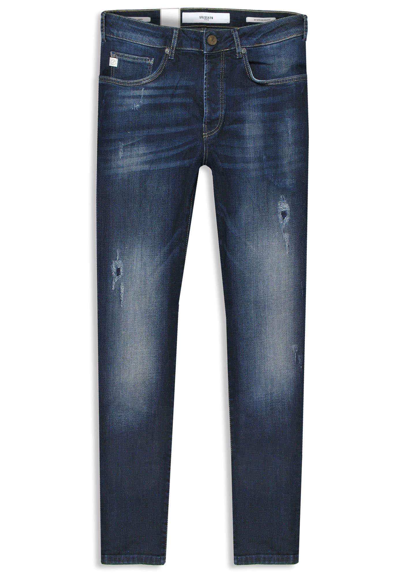 Goldgarn 5-Pocket-Jeans Herren U2 Slim Fit distressed Denim 1030 Darkblue