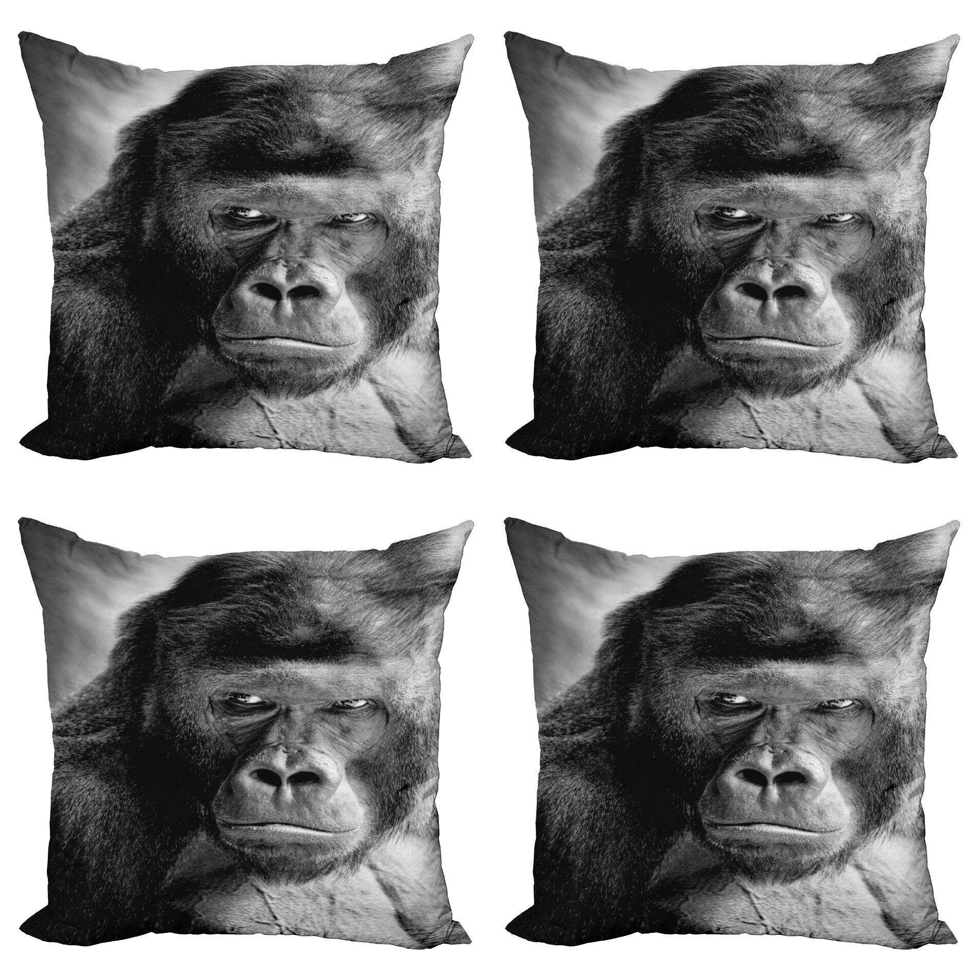 Accent Ape Kissenbezüge (4 Modern Gorilla Doppelseitiger Fotografie Abakuhaus Stück), Digitaldruck, Portrait