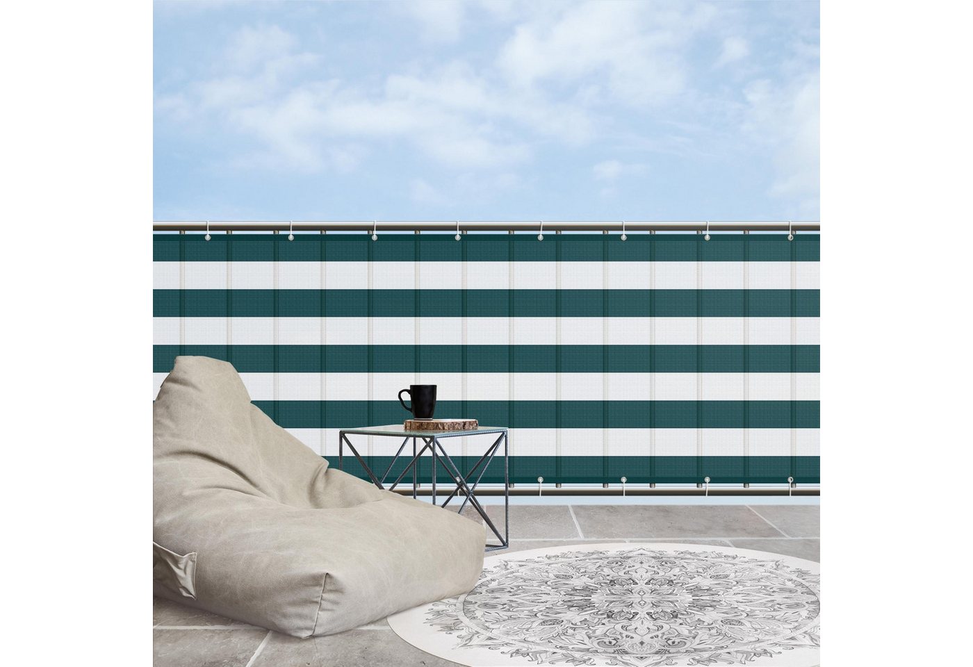 Thumbnail - Bilderdepot24 Balkonsichtschutz Sichtschutz Balkon Muster Modern Querstreifen in Dunkler Jade (1m bis 10m fein gelochter...