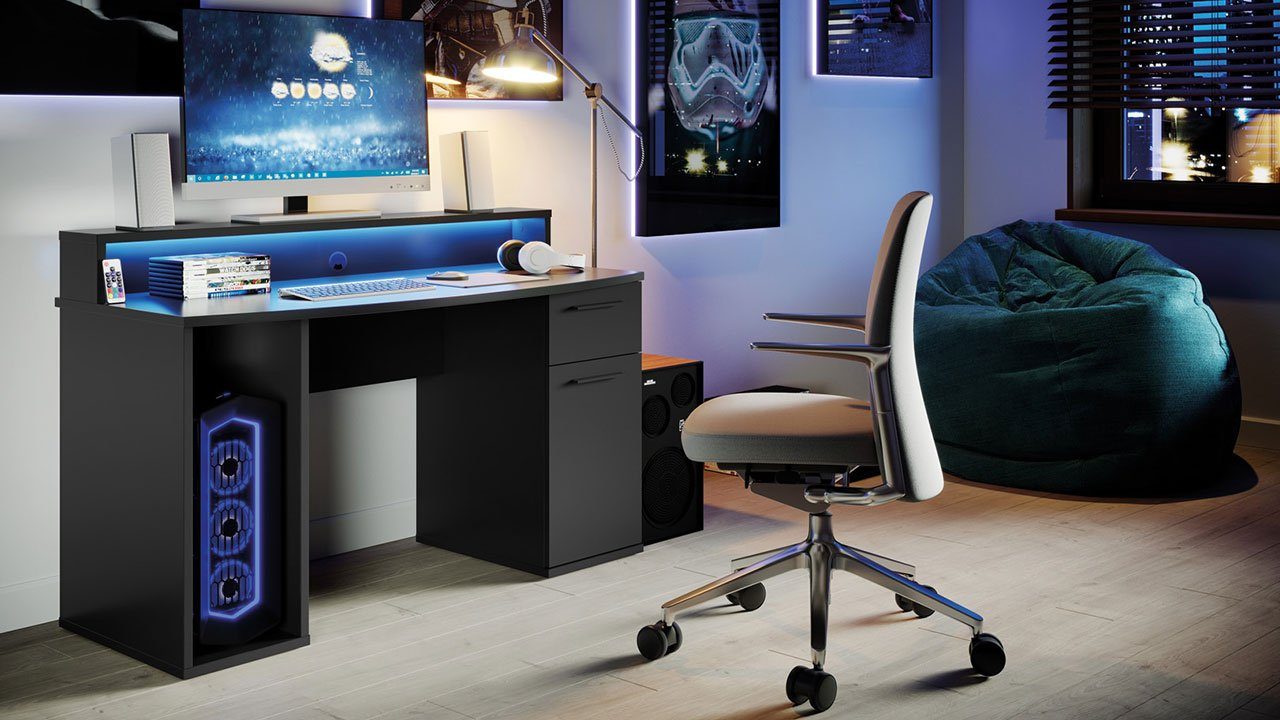 MIRJAN24 Schreibtisch Ayo, Schublade, LED mit Computertisch RGB Beleuchtung Gaming Fernbedienung