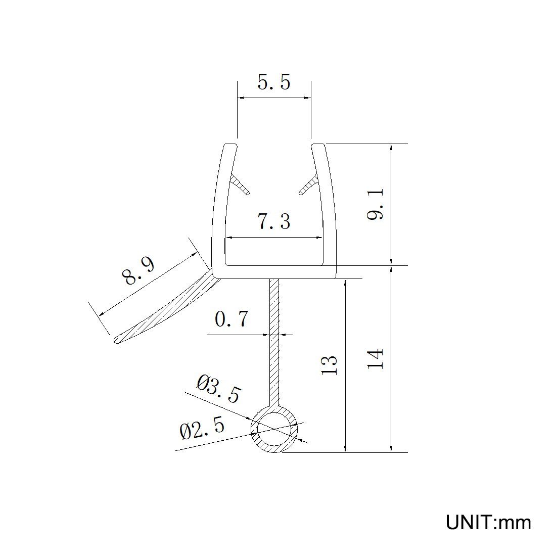 SONNI Duschdichtung PVC Duschdichtung 70/80/90/100/120cm für 6/7mm Glasdicke, L: 80 cm, Wasserabweiser