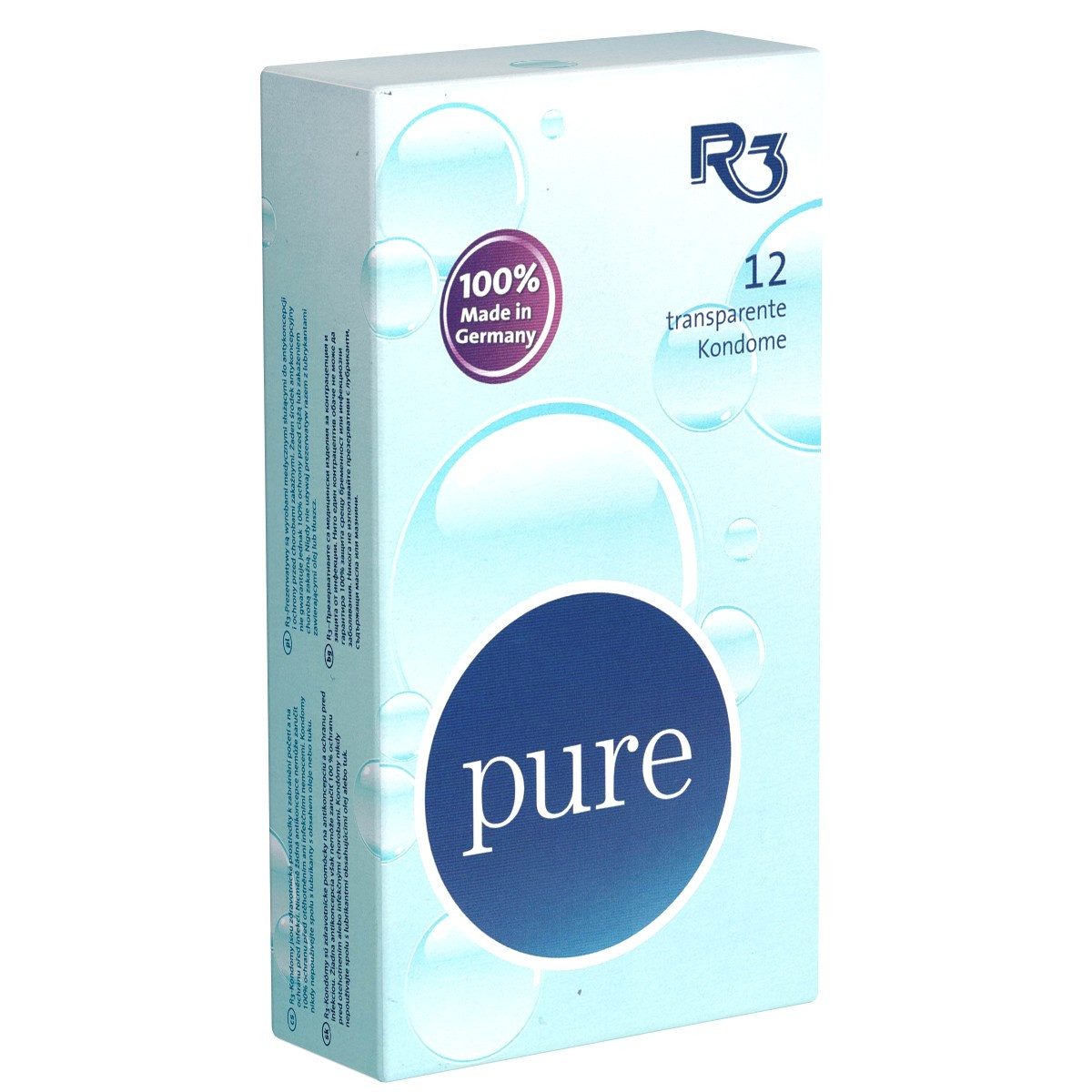 R3 Kondome Pure Packung mit, 12 St., transparente klassische Kondome, Made in Germany