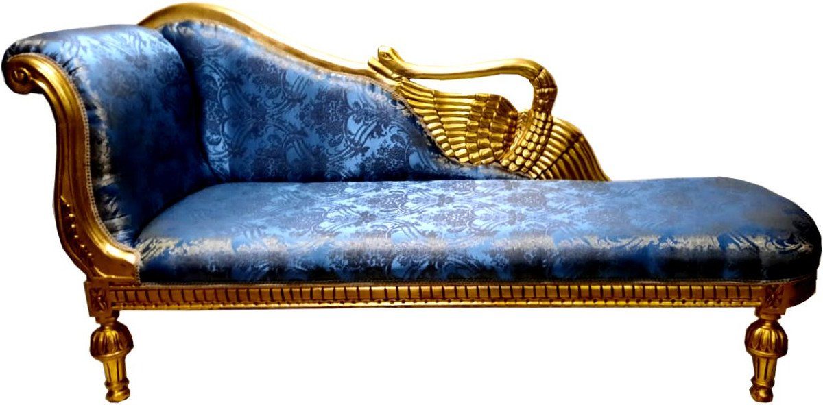 Casa Padrino Chaiselongue Barock Chaiselongue Blau Muster / Gold - Golden Wings - Antik Stil Möbel