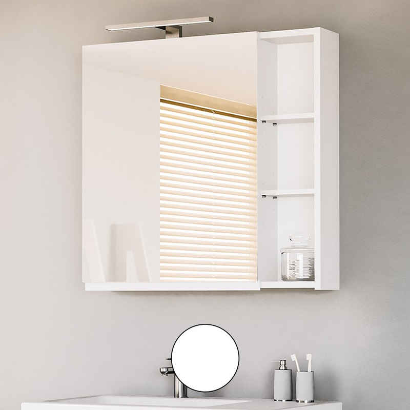 Planetmöbel Badezimmerspiegelschrank Spiegelschrank 70cm - Weiß
