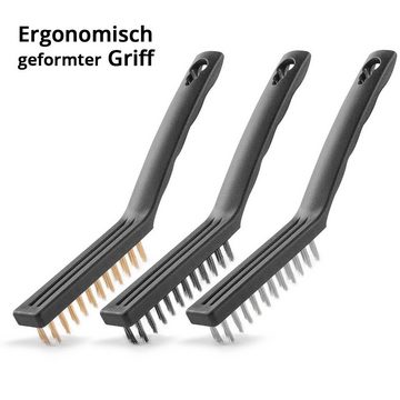 STAHLWERK Drahtbürste Drahtbürsten Set 220 mm (9 Zoll) Bürstensatz, (3-tlg), aus Messingbürste, Stahlbürste und Nylonbürste