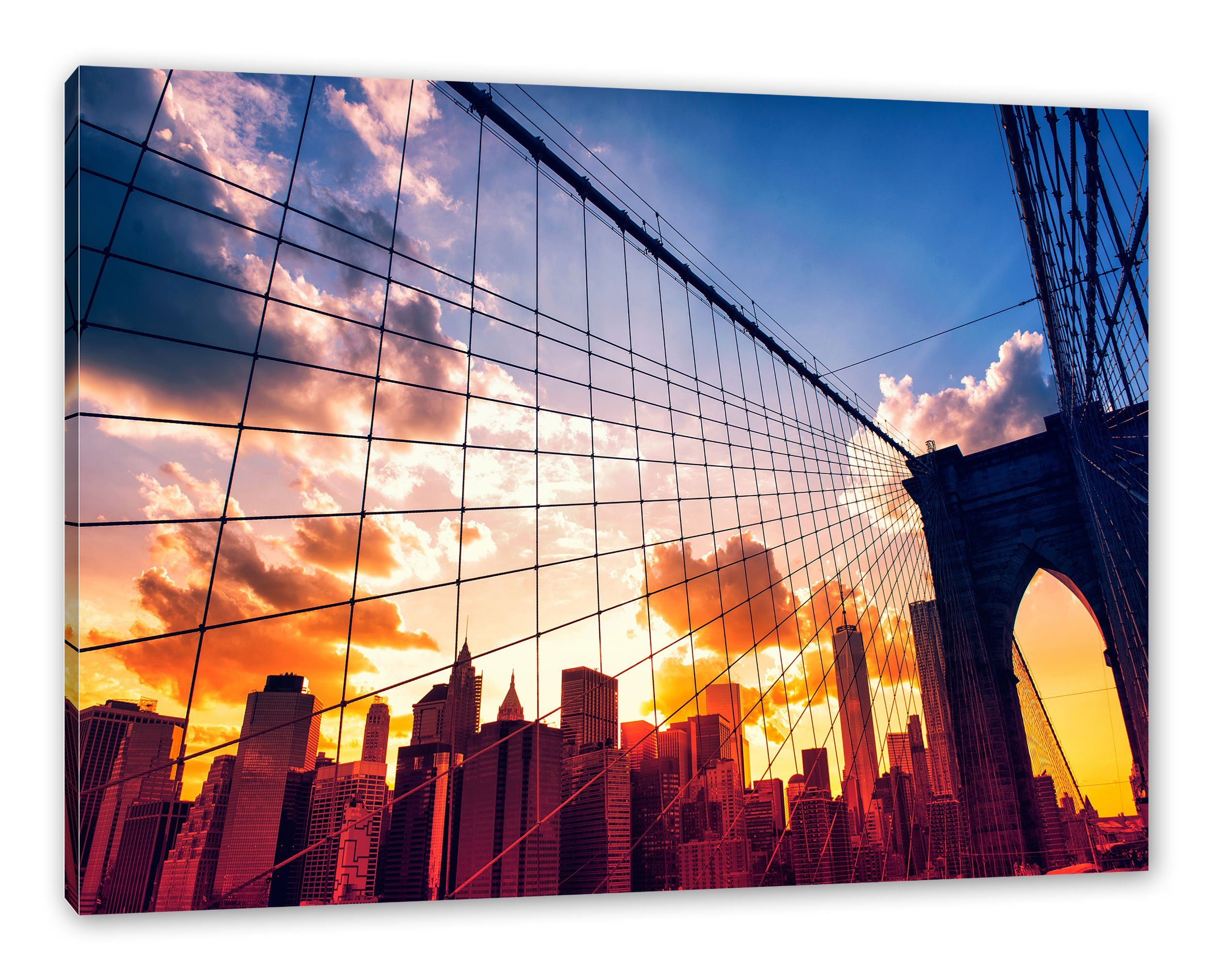 Pixxprint Leinwandbild Manhatten bei Sonnenuntergang, Manhatten bei Sonnenuntergang (1 St), Leinwandbild fertig bespannt, inkl. Zackenaufhänger