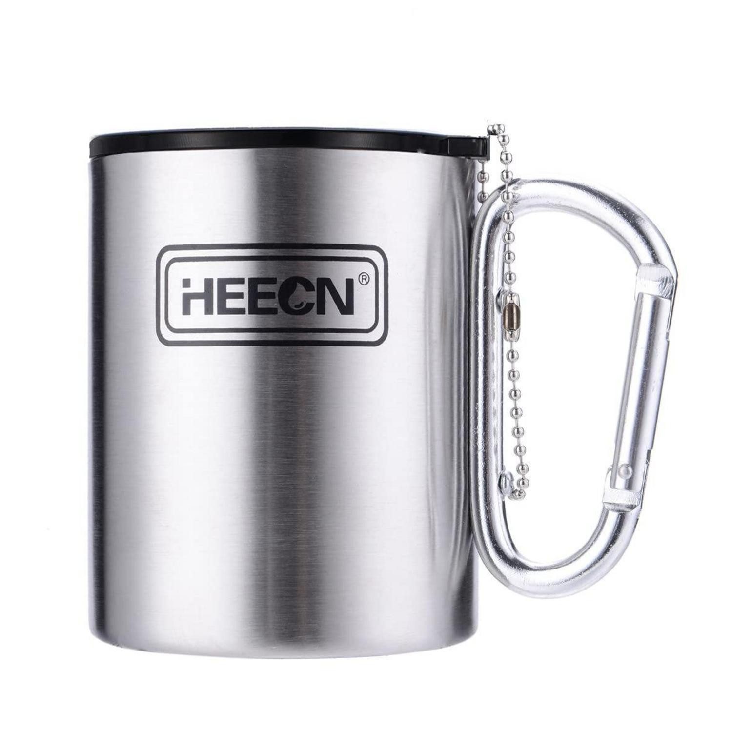 LuxusKollektion Thermobecher Karabiner Tasse Edelstahl mit Deckel 330ml, Metall