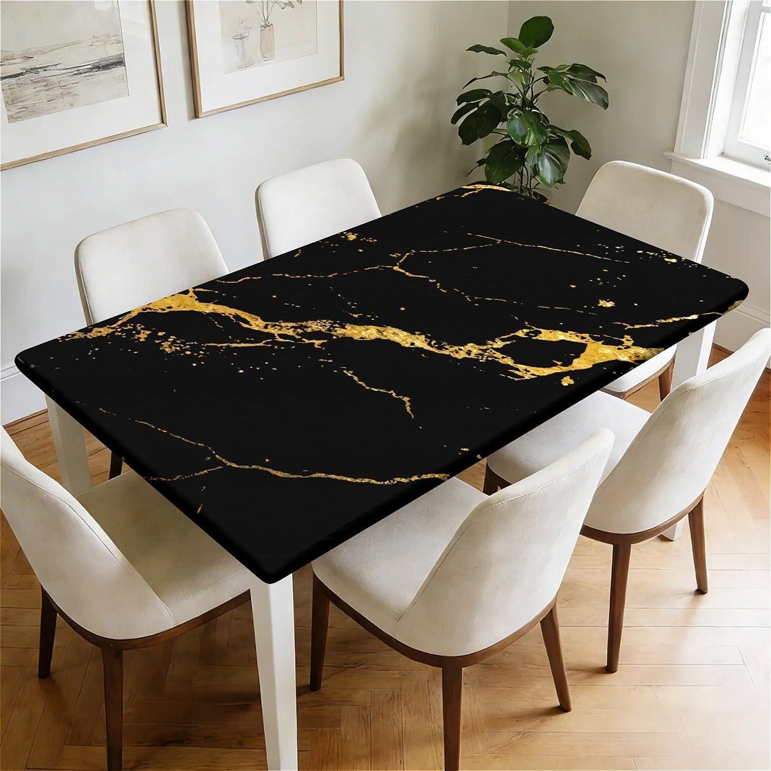LuxusKollektion Tischdecke Tischdecke rechteckig 140x80cm Schwarz Gold Marmor (1-tlg)