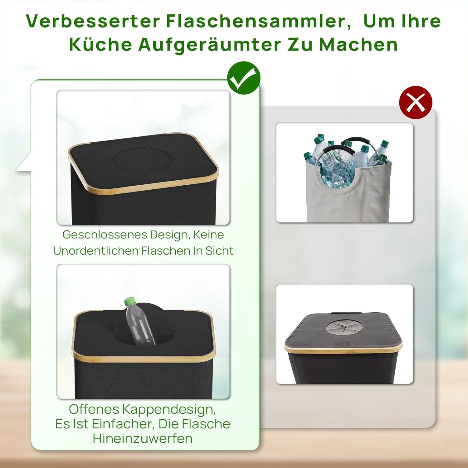 skelo Flaschenkorb Pfandflaschen Sammelbehälter, 100L Fasst 30 Leere Flaschen, 100 l, 41 x 33,5 x 75 cm, 100 Liter, Baumwolle, Untere Verstärkung – Bild 4 von 5