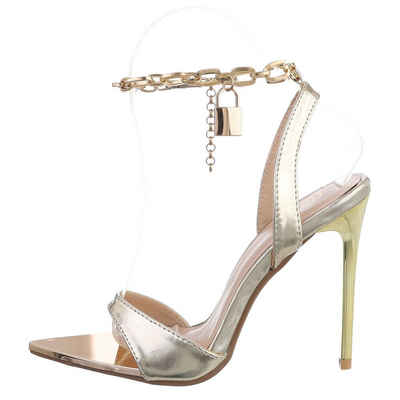 Ital-Design Damen Abendschuhe Party & Clubwear Sandalette Pfennig-/Stilettoabsatz Sandalen & Sandaletten in Gold