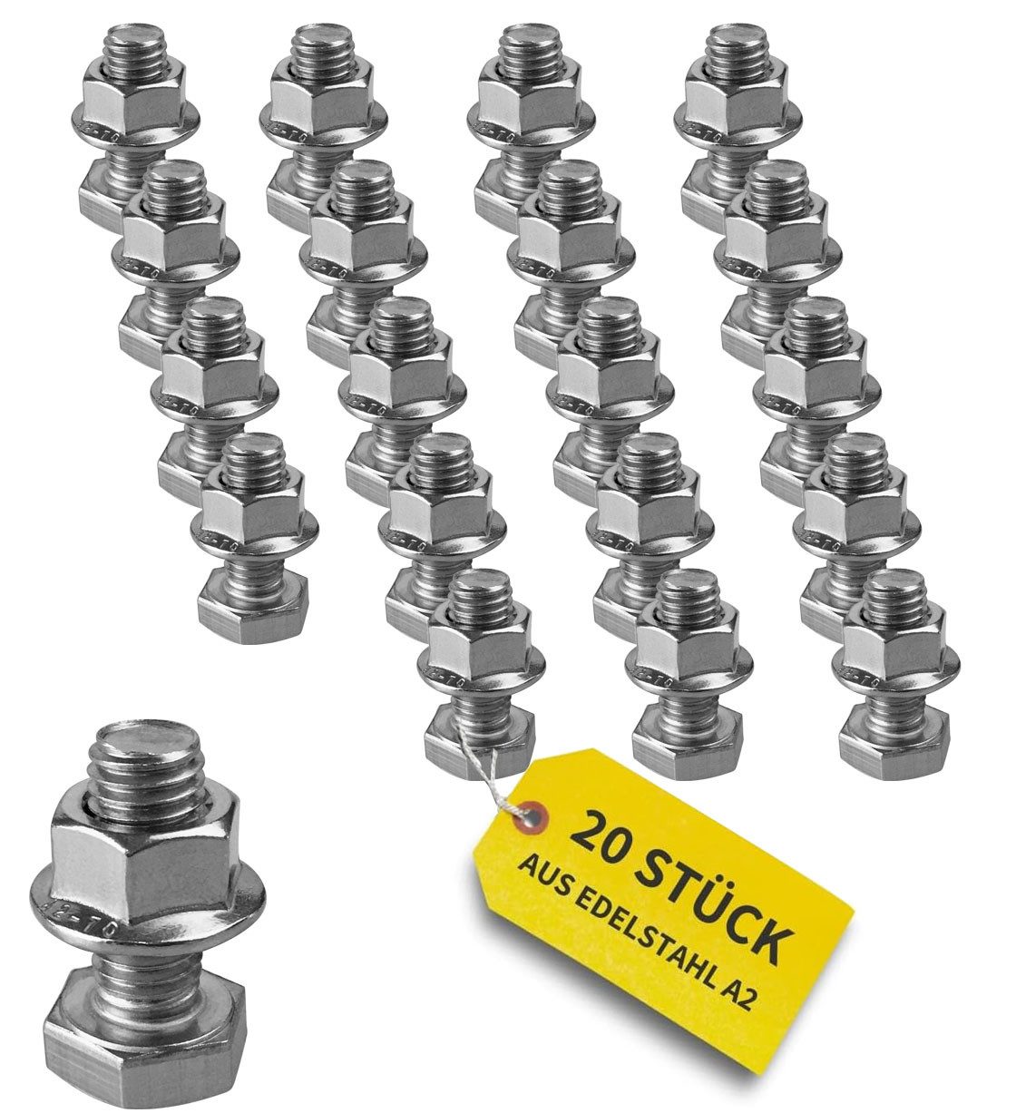 avoltik Solarmodul-Halterung Sechskantschrauben 25mm Flanschmuttern M10 Edelstahl A2 Solar, (20-tlg., Set bestehend aus Sechskantschraube mit Flanschmutter, M10 Sechskantschraube 25mm A2 mit Flanschmuttern Edelstahl)