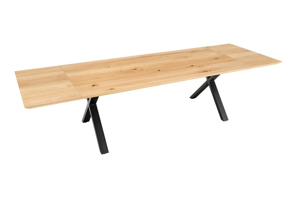 riess-ambiente Esstisch WILD OAK 160-260cm natur/schwarz - Eiche, Schweizer Kante, X-Gestell (Einzelartikel, 1-St), Massive Industrial-Tafel für 12 Personen - ideal für Wohn- & Esszimmer