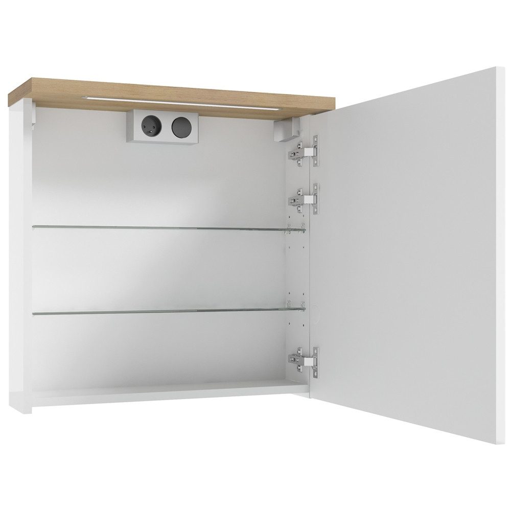 Lomadox Spiegelschrank SOFIA-107 weiß lackiert mit Trüffel Buche Nb. 60/60/20 cm