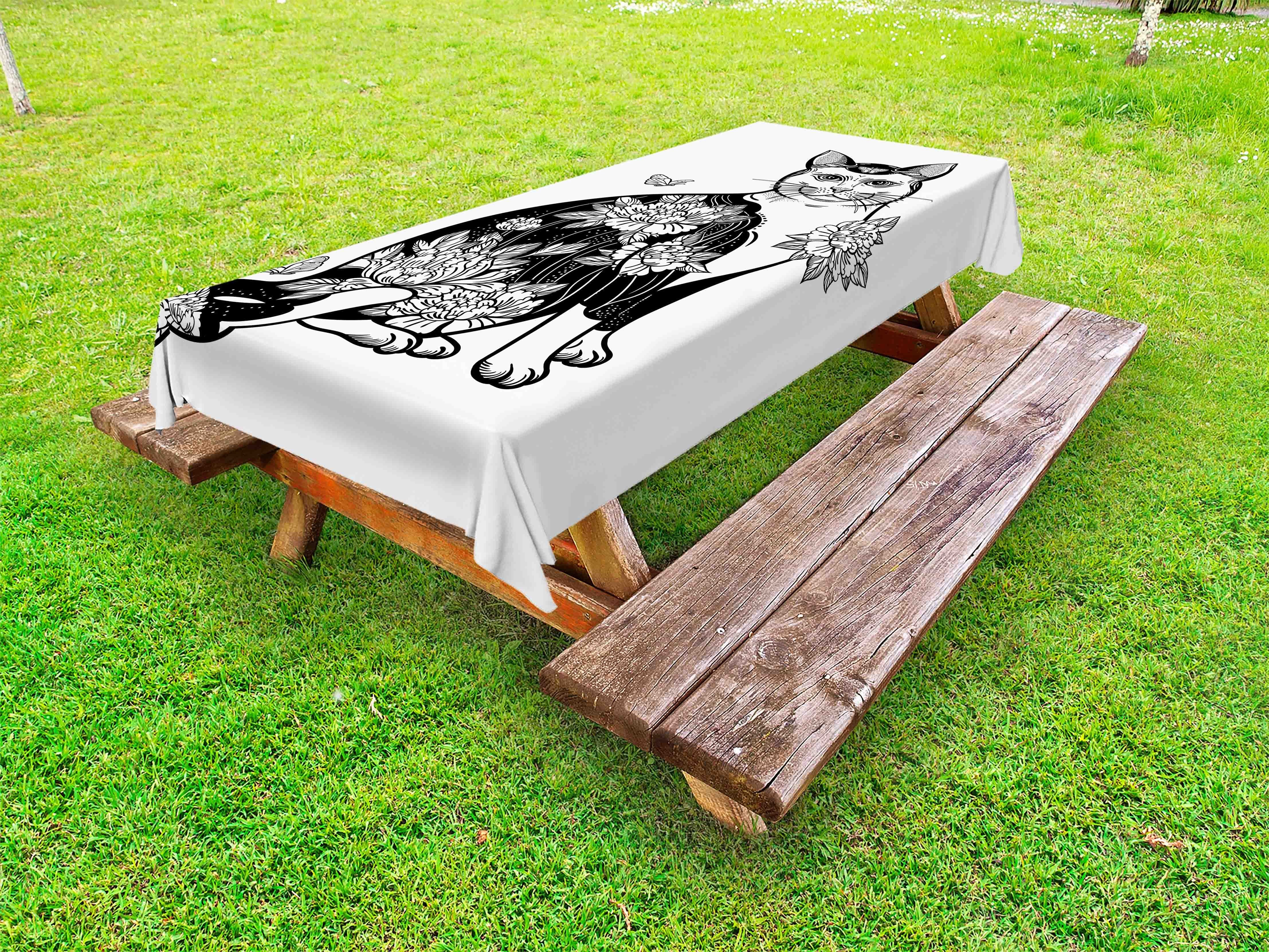 Abakuhaus waschbare Picknick-Tischdecke, Tischdecke von Bleistift-Skizze dekorative Aufwändige Kunstwerk Katze