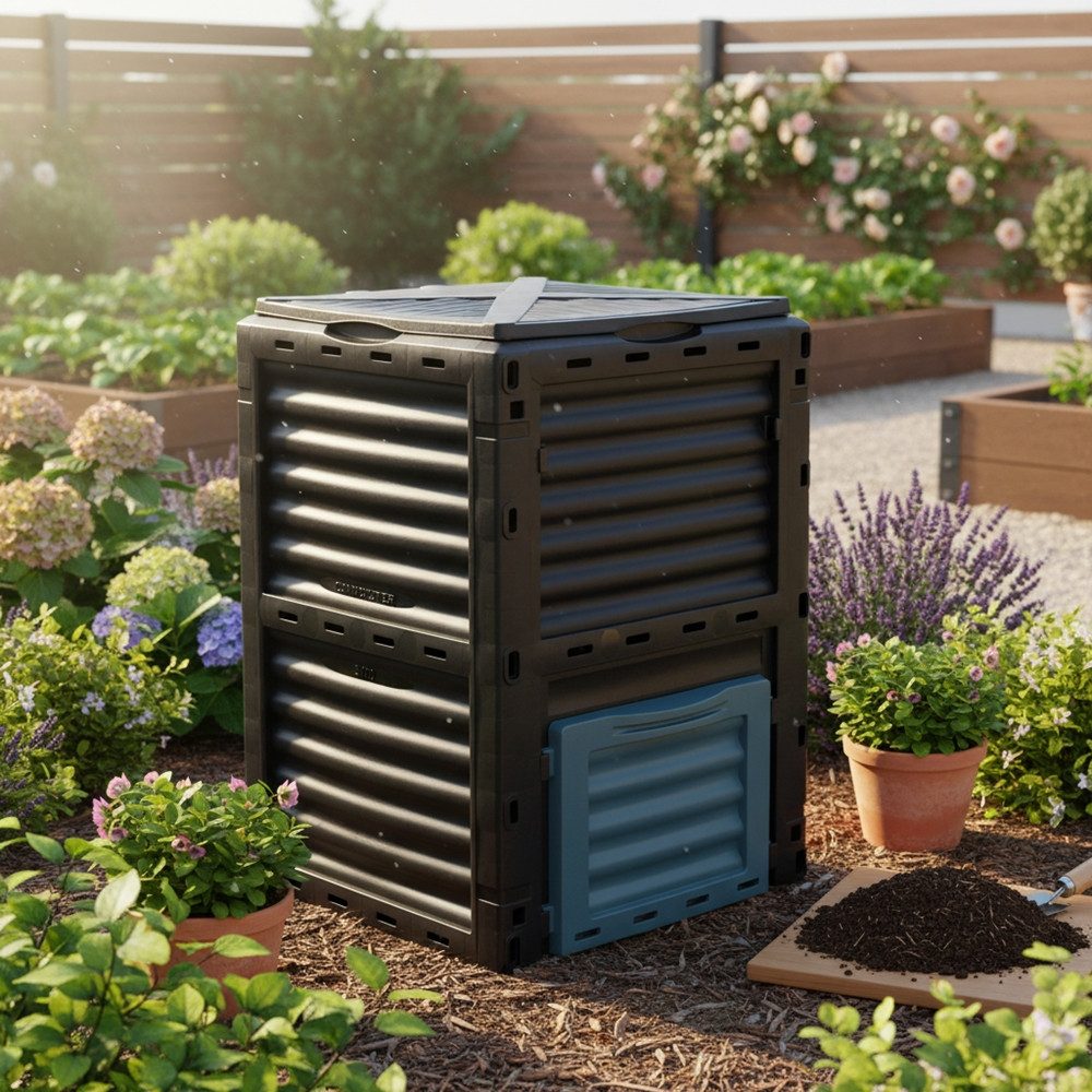 Mucola Thermokomposter Komposter Schnellkomposter 300L Garten Balkon Kompostbehälter Behälter, BxTxH: 61x61x83 cm, 300 l, (Stück, 1 St), Schiebetür