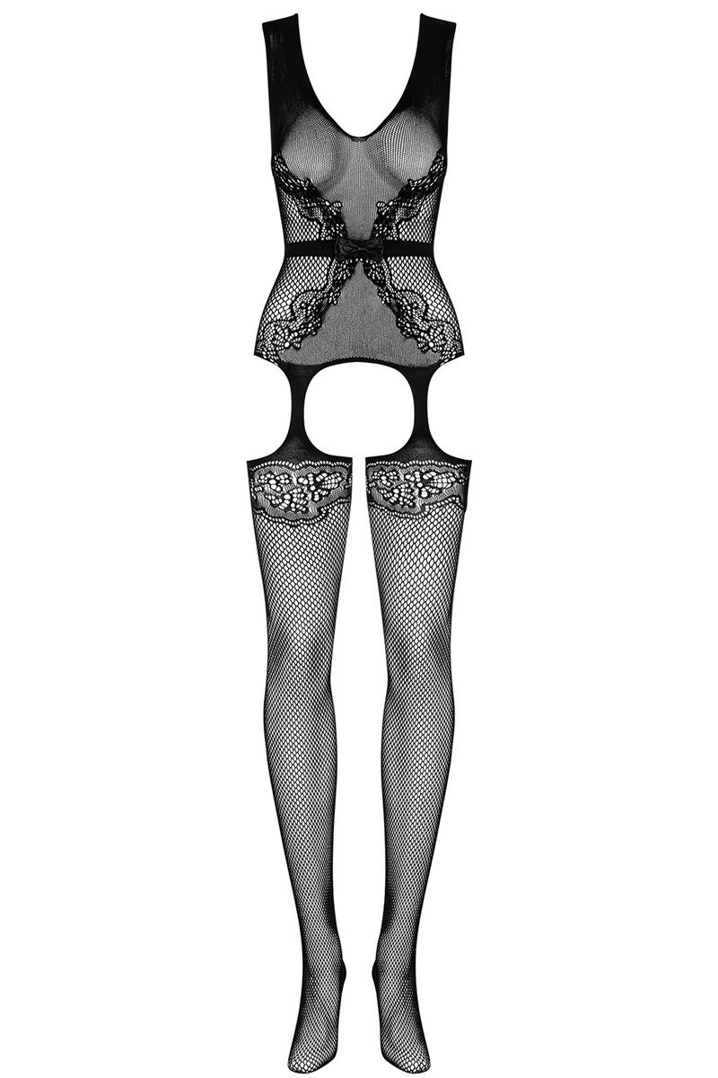 Obsessive Bodystocking Straps Catsuit schwarz offen Bodystocking transparent Stretch ouvert 20 DEN (1 St)