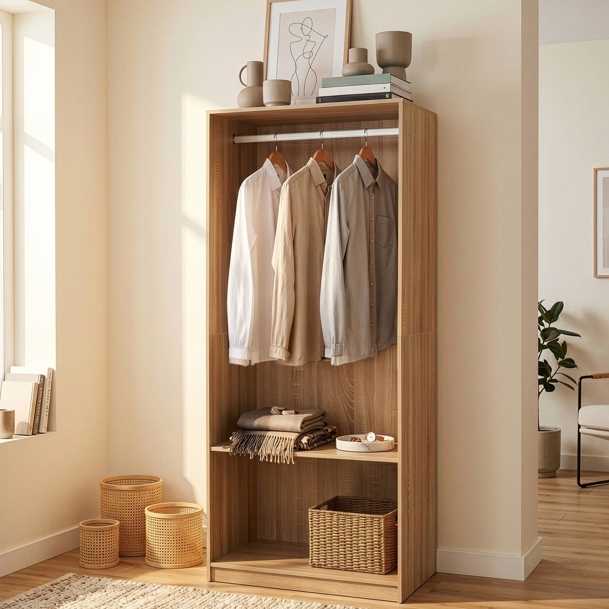 en.casa Kleiderschrank »Vippsaki« mit Fach 200 x 80 x 50 cm Eicheoptik