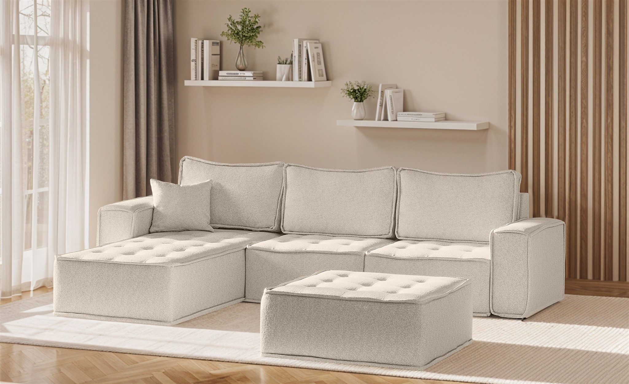 Fun Möbel Ecksofa Modulsofa 4-teilig SANDE in Stoff, Alle Module zu System SANDE sind auch Einzel erhältlich, inkl. Polsterhocker
