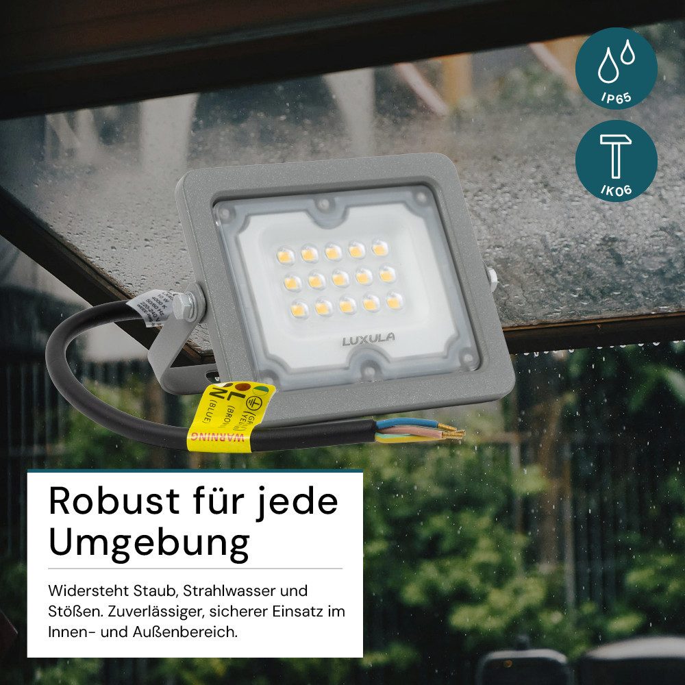 LUXULA LED Flutlichtstrahler LUXULA LED Fluter 10 W 4000 K Neutralweiß Grau, LED fest integriert, Neutralweiß