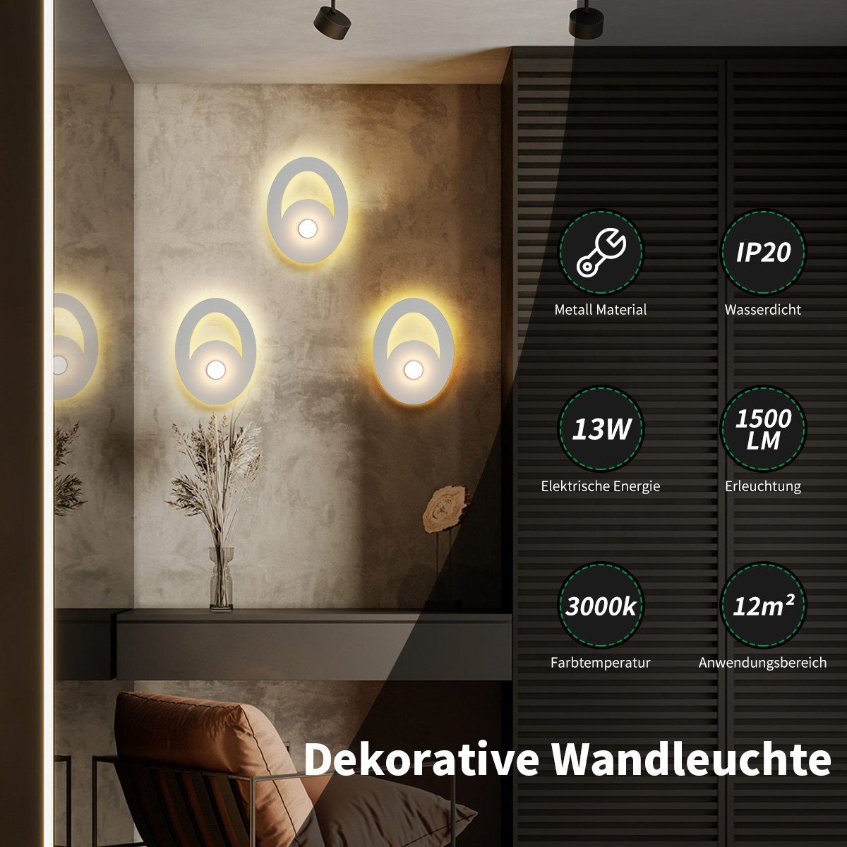 Wandleuchte MULISOFT Treppenhaus LED LED Wandbeleuchtung 13W, Wandlampe Wohnzimmer Modern für Innen
