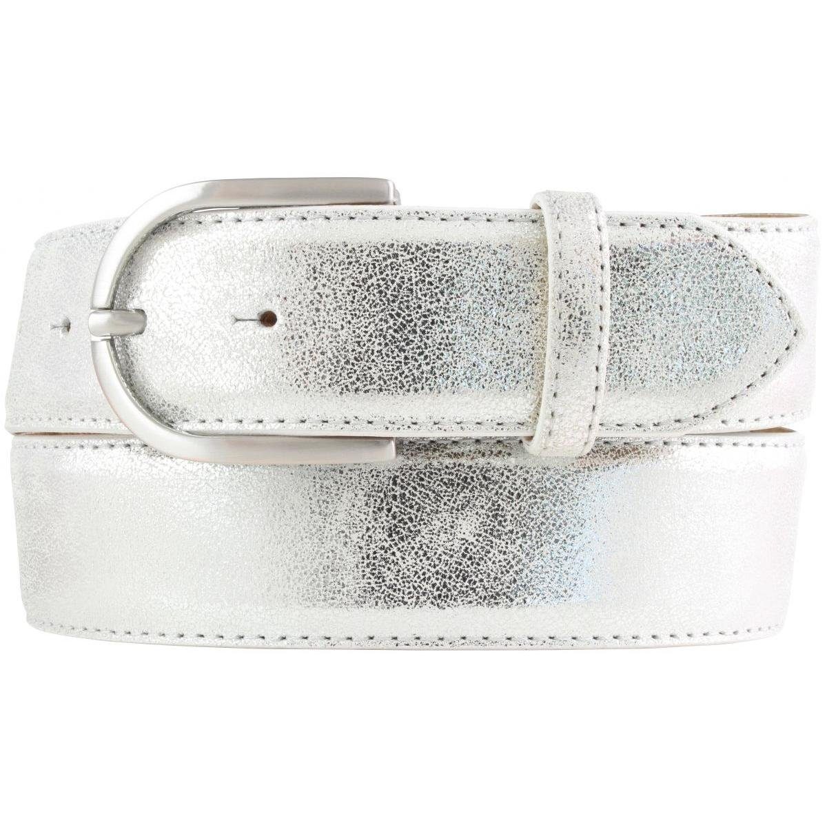 BELTINGER Ledergürtel Damen-Gürtel mit Metall-Optik Echt Leder 4 cm - Leder-Gürtel Metallic- Silber, Silber