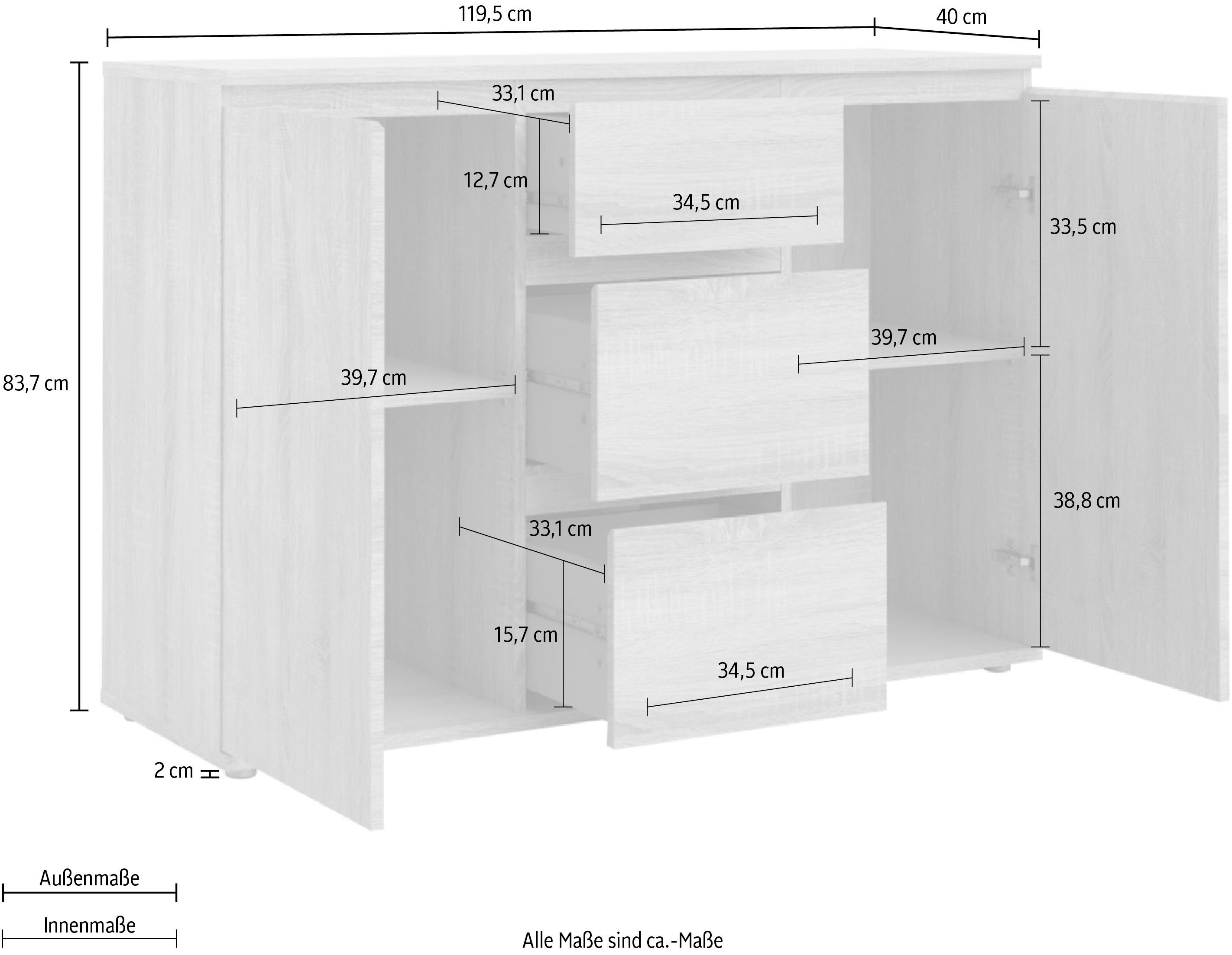 Nova, 2 Folienbeschichtung, Eiche Schubladen Eiche Türen, verschiedene Struktur | Home Farbvarianten, affaire Struktur 2 Sideboard