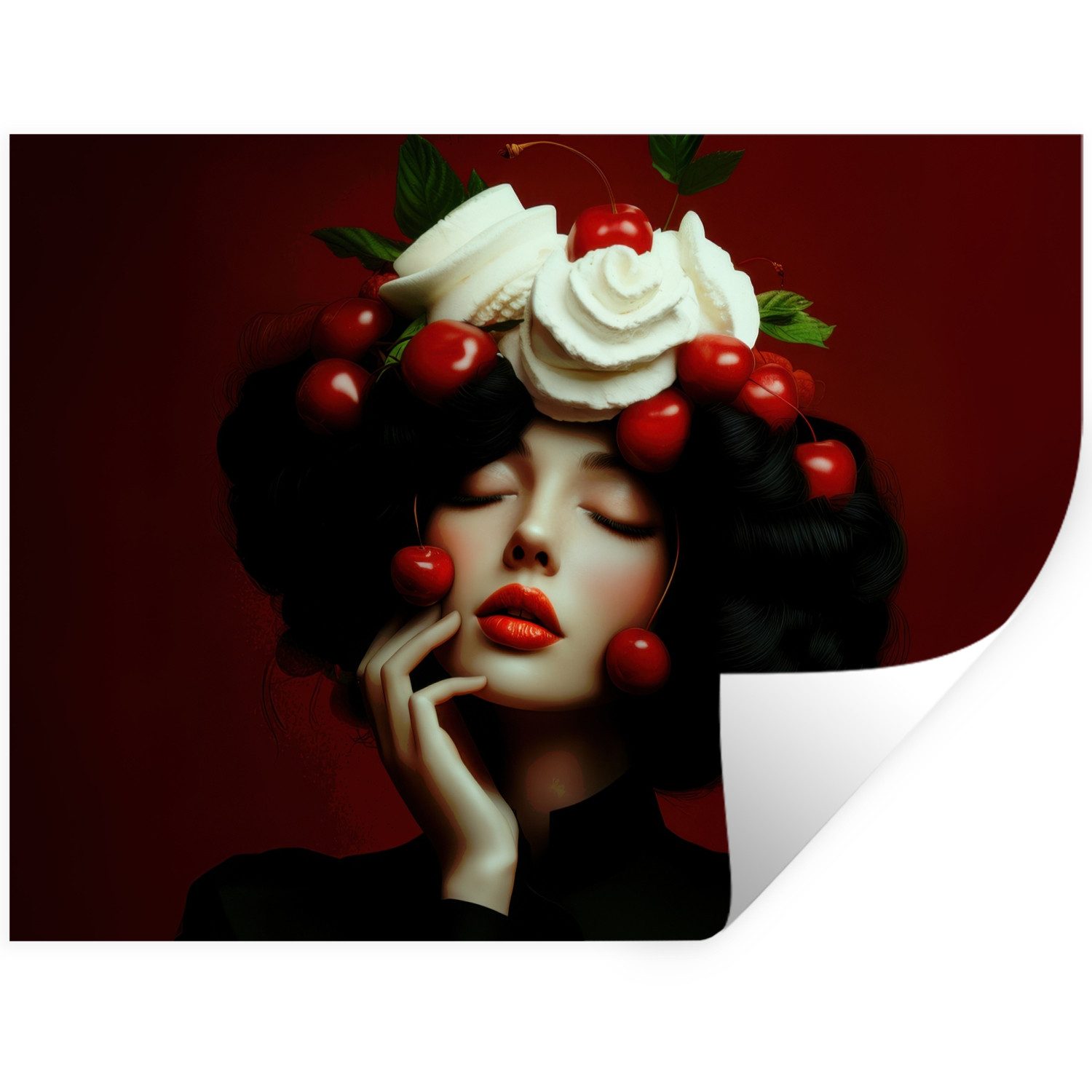 MuchoWow Wandsticker Frau - Kirschen - Schlagsahne (1 St), Wanddeko, Aufkleber, Wandtattoo, 120x90 cm