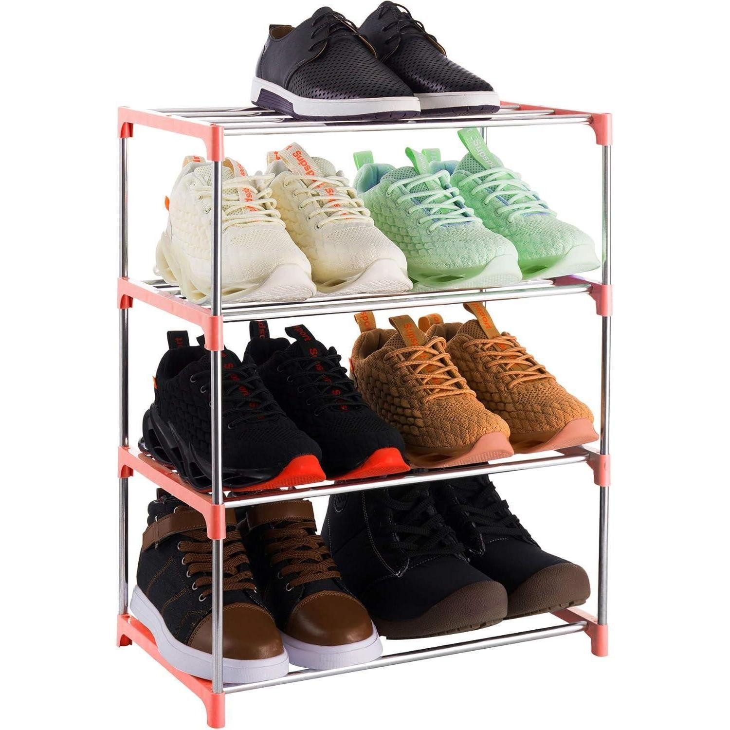 LuxusKollektion Schuhregal Schuhregal Schuhablage 8 Paar Eingang Schrank 4 Ebenen Rosa, 8-tlg.