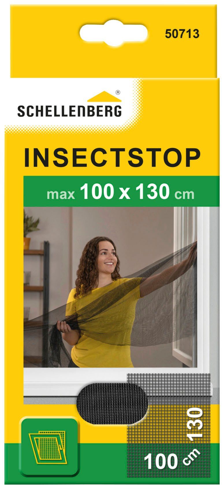 SCHELLENBERG Fliegengitter-Gewebe 50713, Insektenschutz mit Klettband, 100 x 130 cm, anthrazit, 50713
