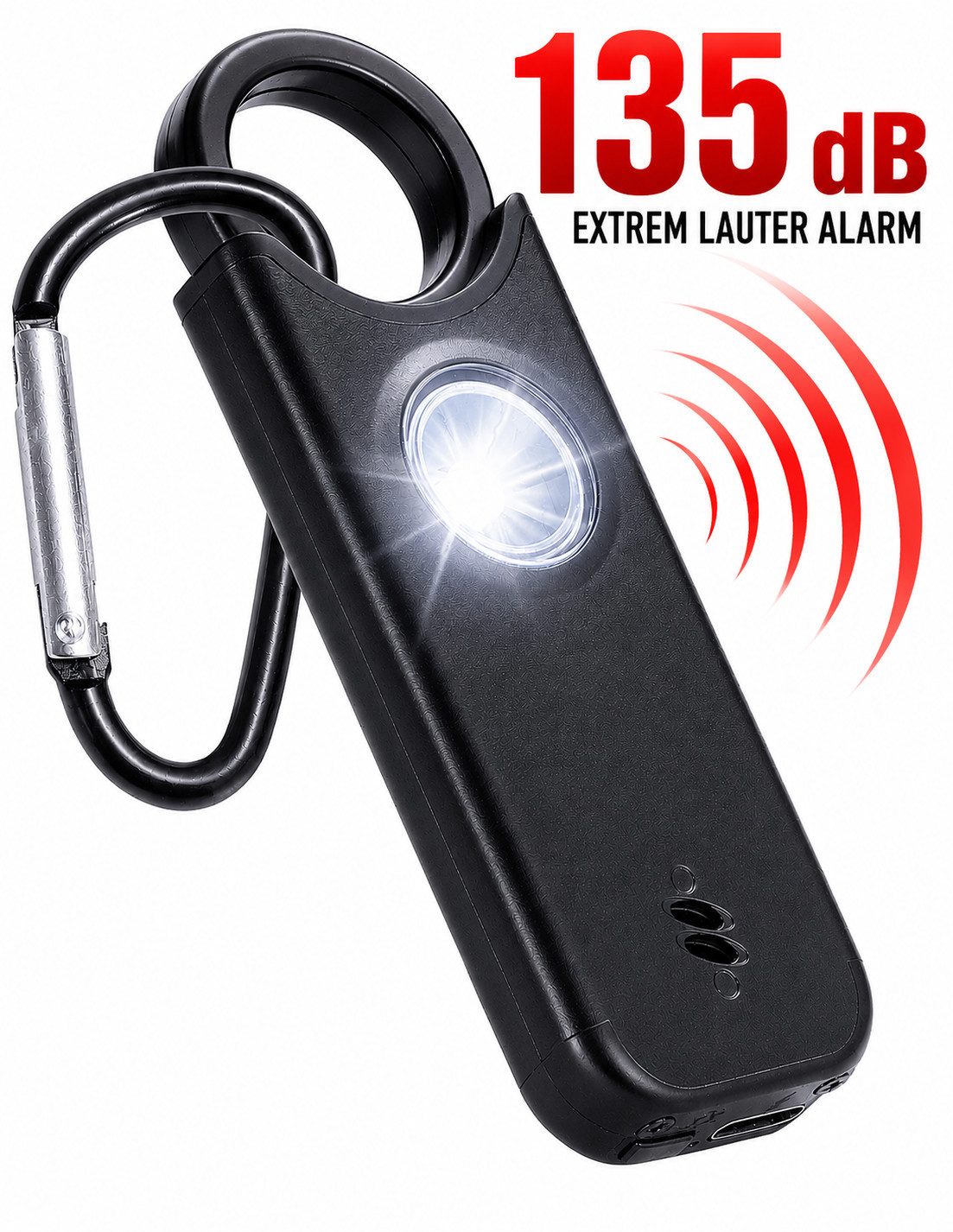 ibettertec Personenalarm, Schlüsselanhänger 135 dB, LED Licht Überfallmelder Alarmanlage (Taschenalarm, Sirene,Taschenlampe, kompakt, für Frauen, Kinder, Senioren und Outdoor-Aktivitäten)