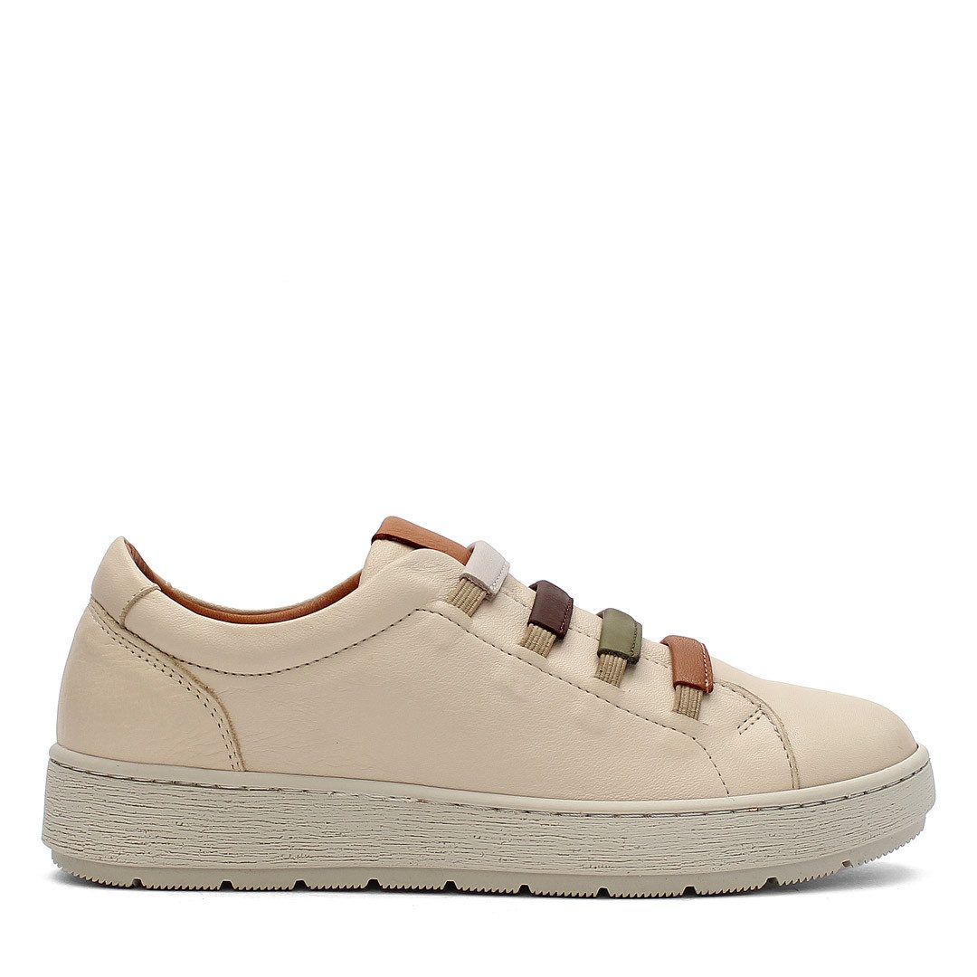 Damen Leder-Sneaker – Bequeme Slip-On mit bunten elastischen Riemen Sneaker
