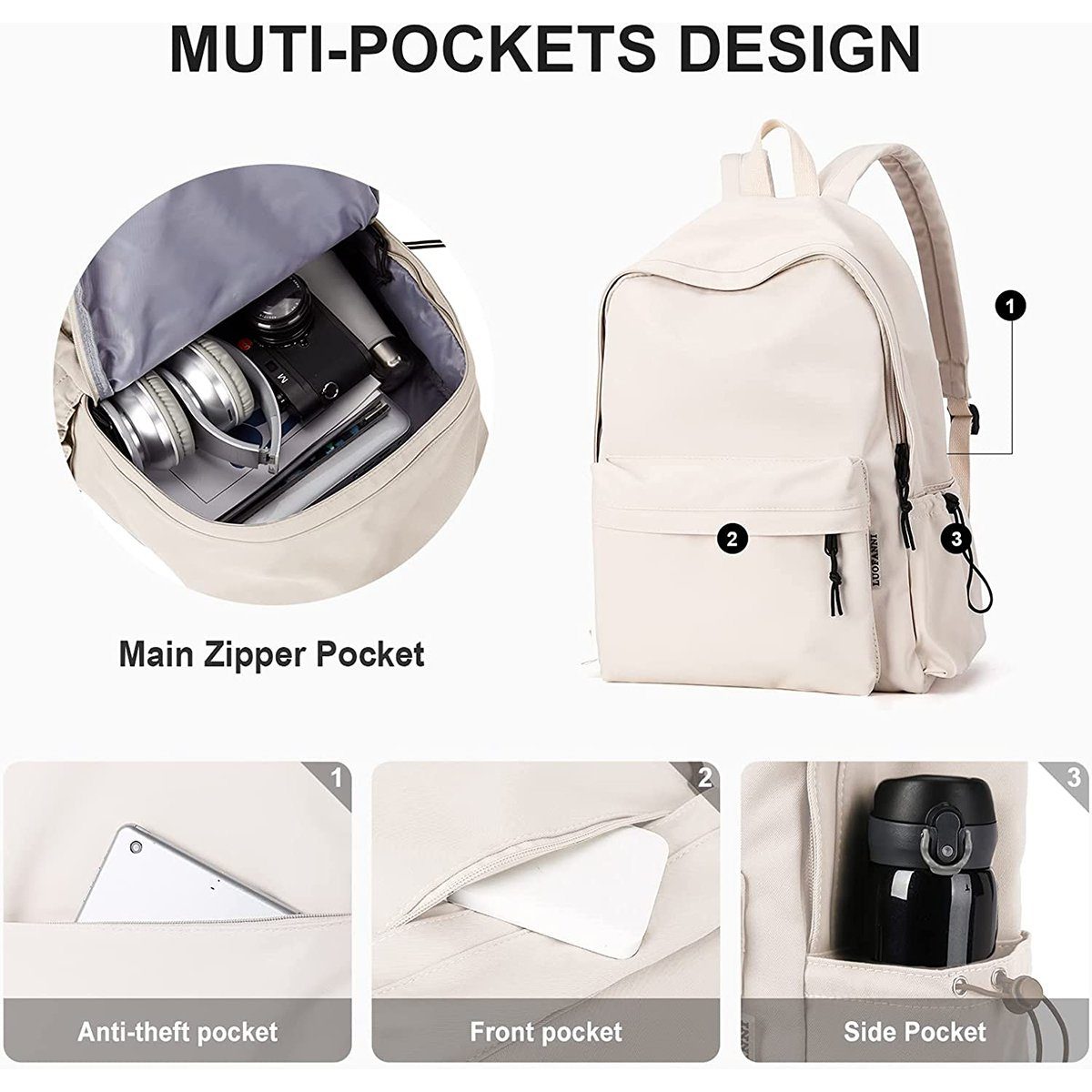 XDeer Schulrucksack Schulrucksack Damen Travel Schultaschen, 15,6 Zoll Laptop Rucksack für Mädchen im Teenageralter Bookbag