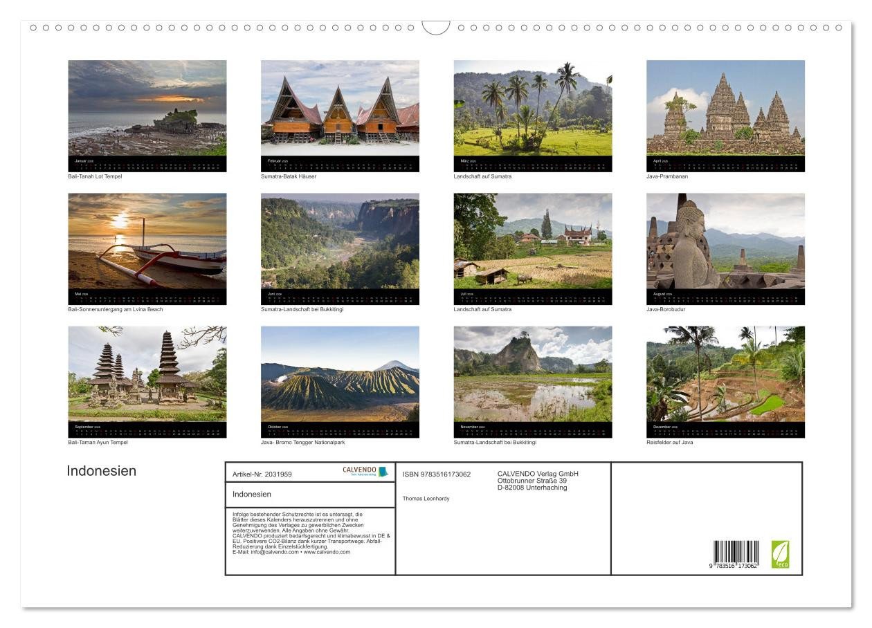 Thumbnail - CALVENDO Wandkalender Indonesien (Wandkalender 2026 DIN A2 quer), CALVENDO Monatskalender