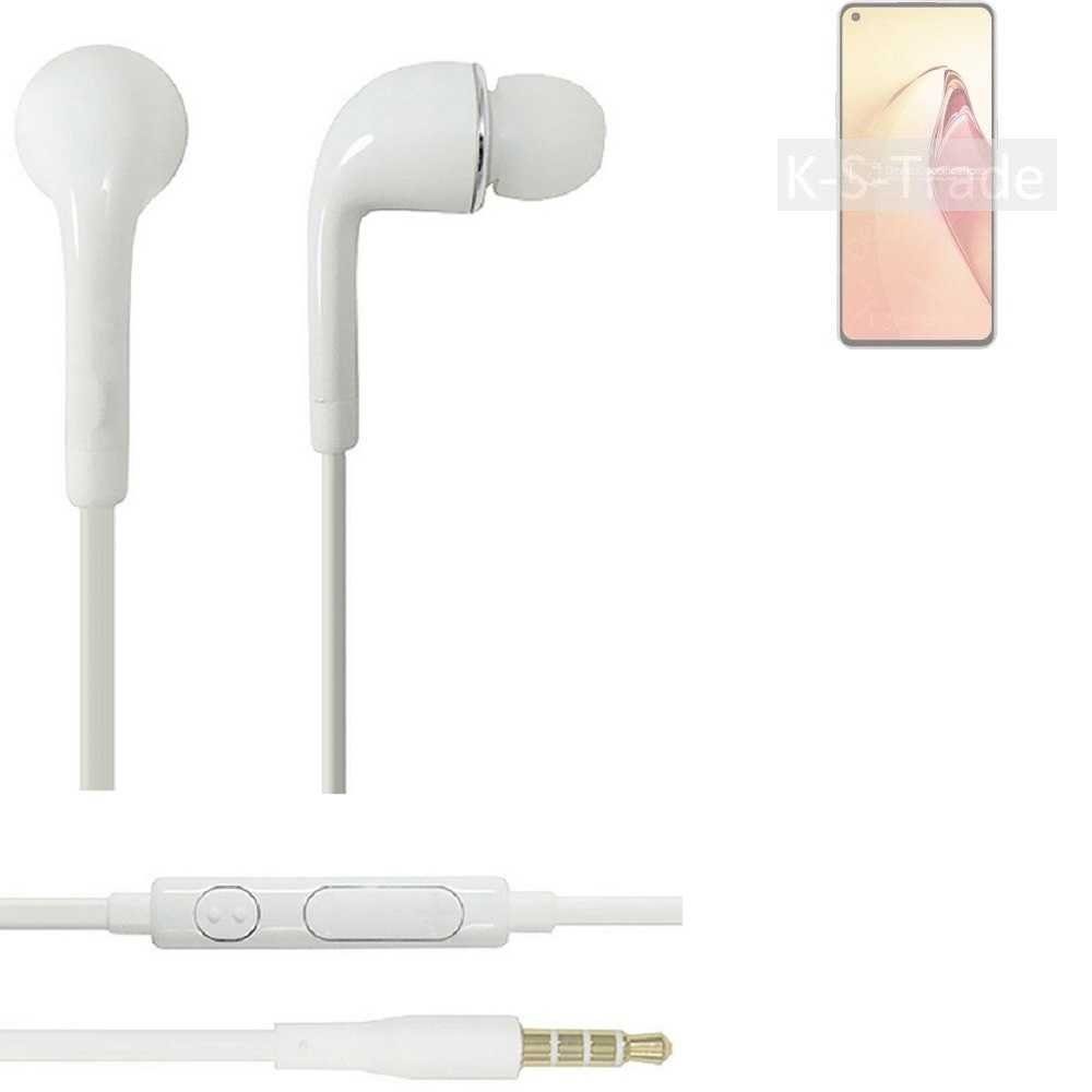 K-S-Trade für Oppo Reno8 Pro In-Ear-Kopfhörer (Kopfhörer Headset mit Mikrofon u Lautstärkeregler weiß 3,5mm)