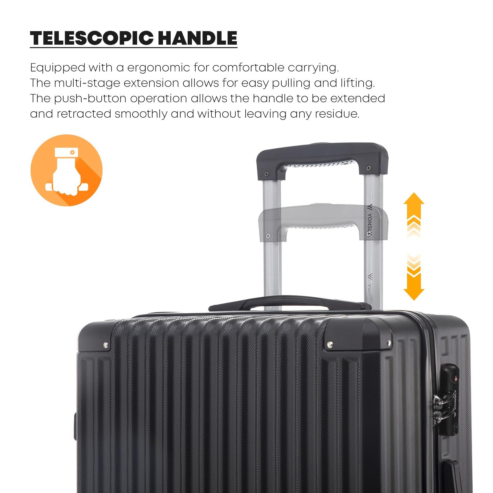YONSLY Trolley Premium Hartschalen-Reisekoffer Trolley Handgepäck, 4 Rollen, TSA-Schloss, YKK-Reißverschluss, ABS-Hartschale, Aluminium