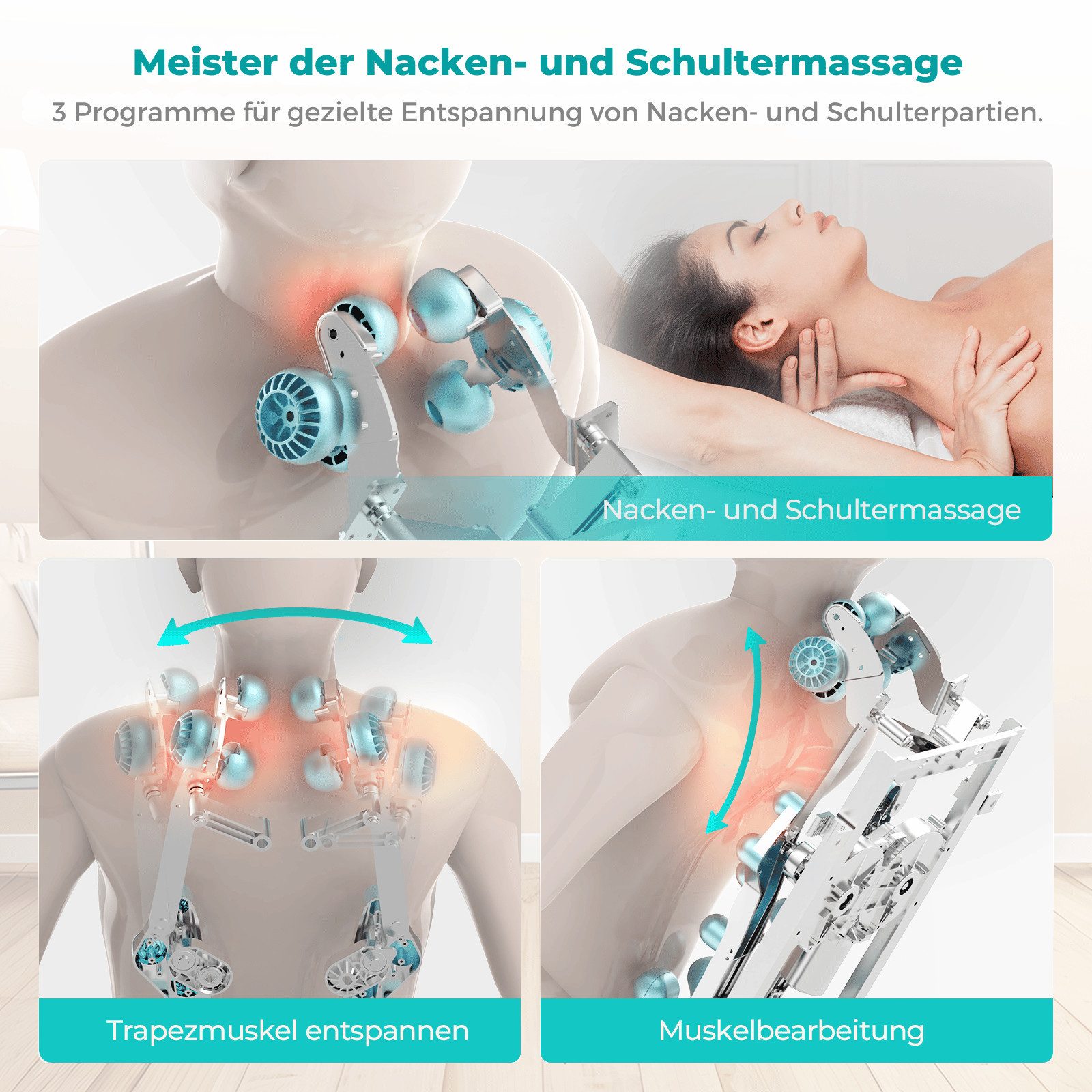 NAIPO Massagesessel Tai Chi Massagestuhl für Ganzkörpermassage mit Wärmetherapie, Meister für Nacken- und Schultermassage