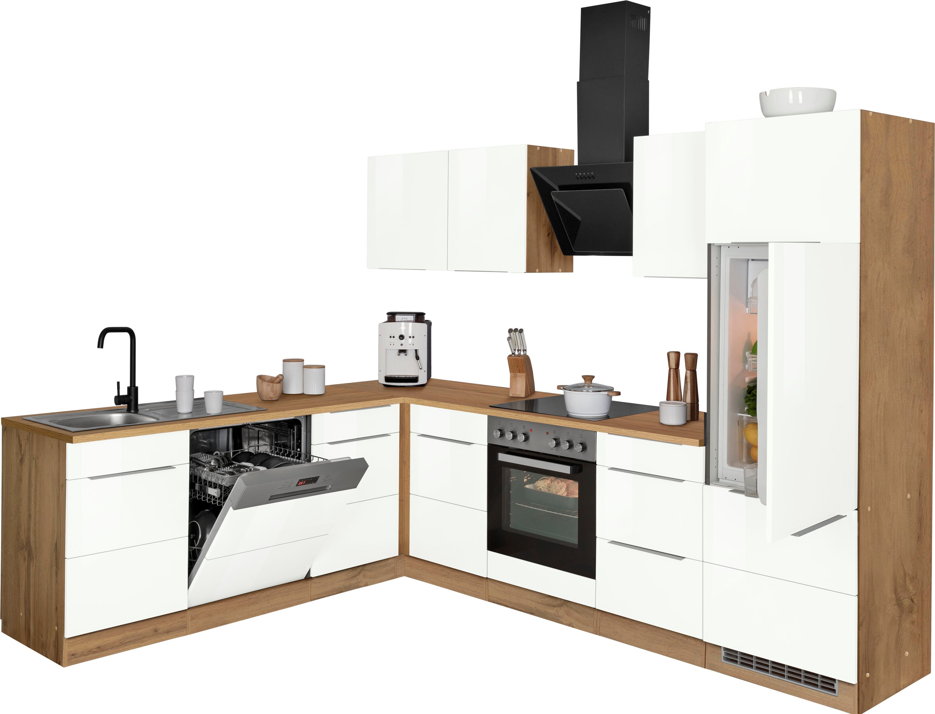 KOCHSTATION Winkelküche KS-Brindisi, Stellbreite 220/280 cm, wahlweise mit E-Geräten, mit MDF-Fronten